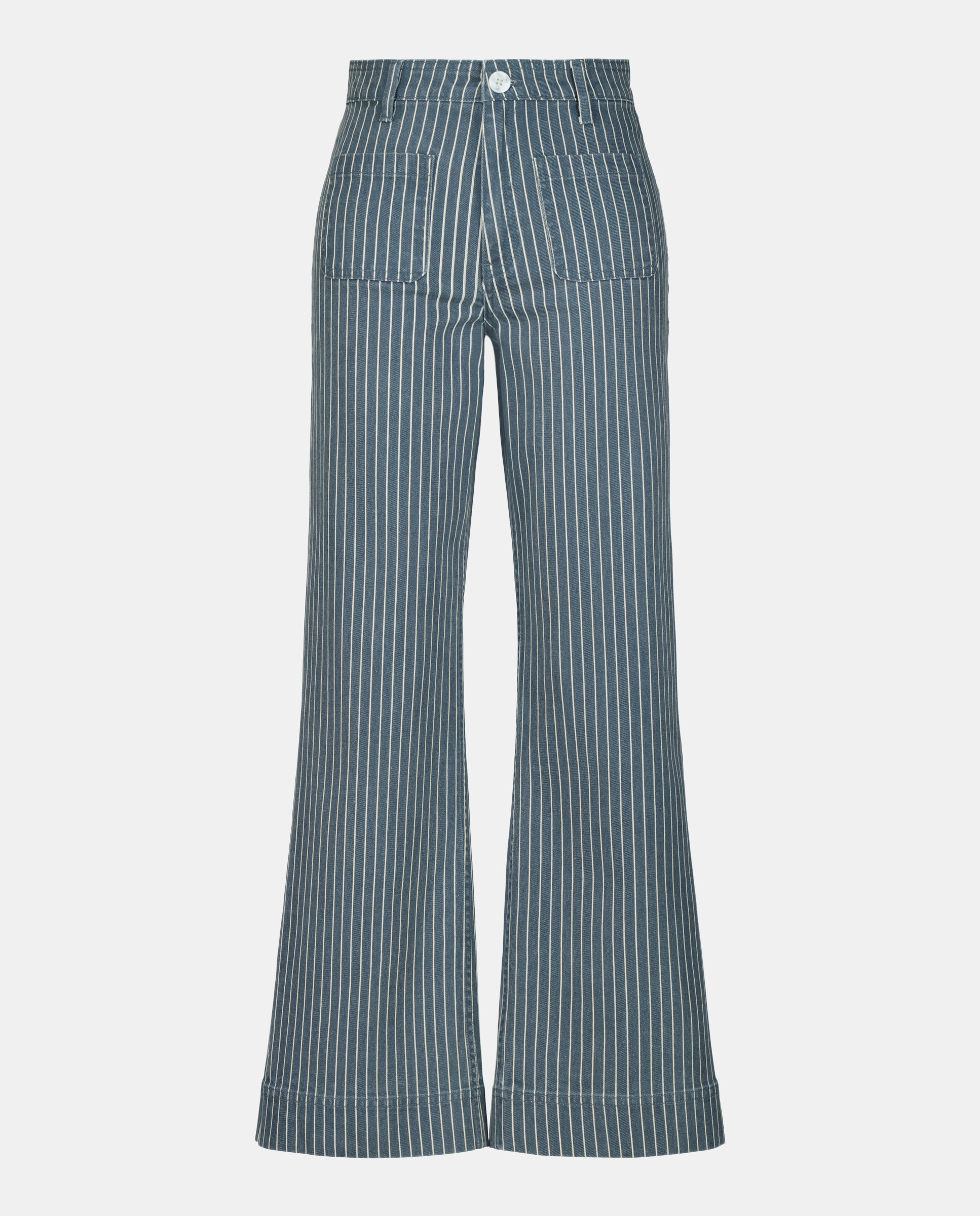 Pantalón campana sarga de mujer con bolsillos Azul-4