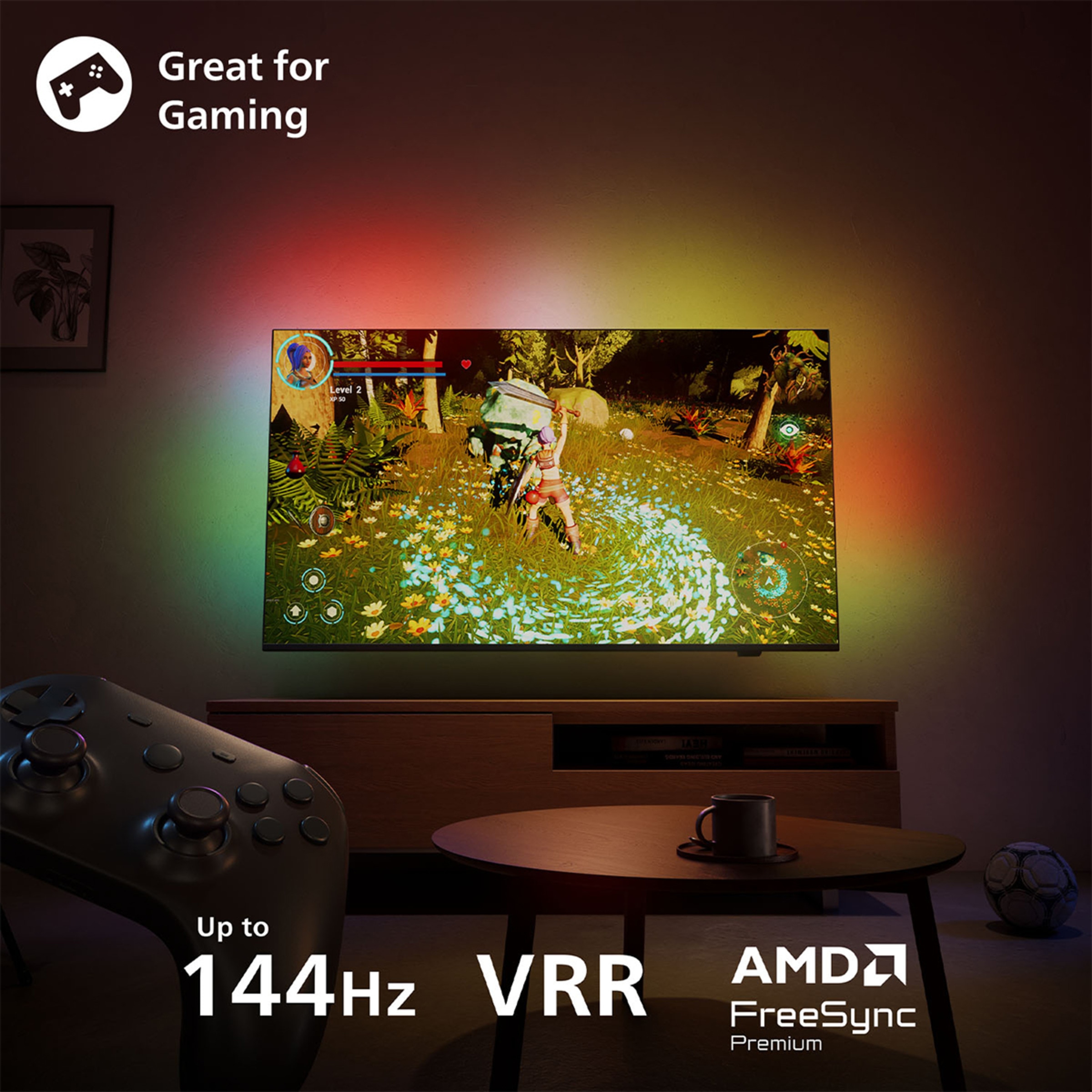 TV QLED 139 cm (55") Philips Ambilight 55PUS9010/12 UHD 4K, Dolby Vision y Dolby Atmos, Titan OS, Smart TV Carbón-9
