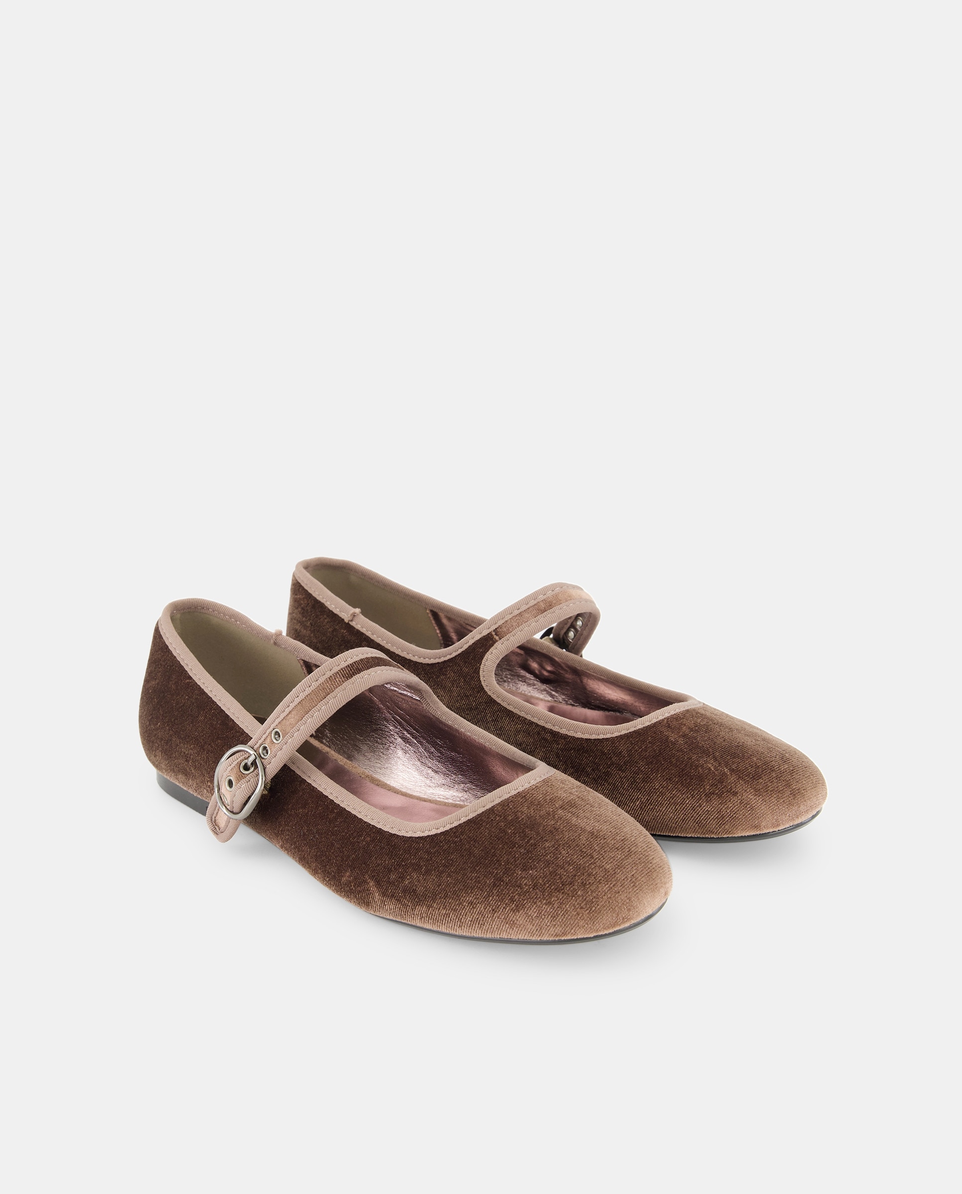 Sapatos de Presilha em Veludo com Presilha - Cor de Vison Vison Claro-2