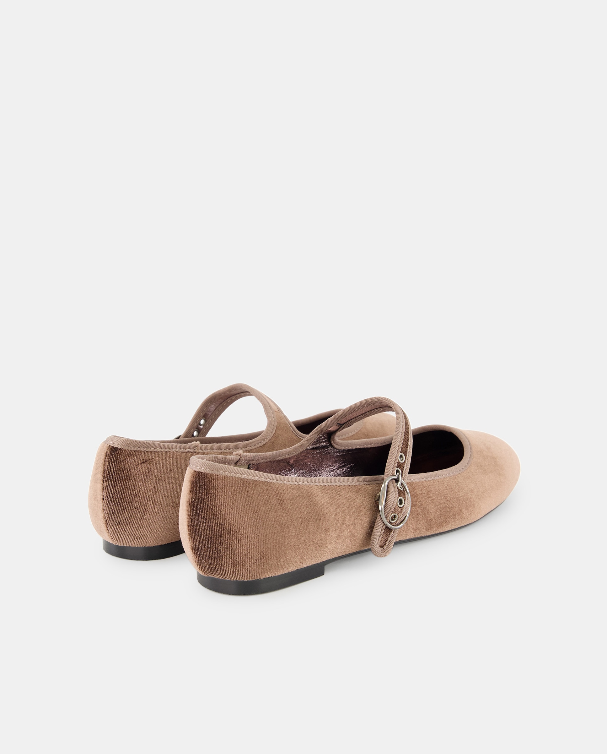 Sapatos de Presilha em Veludo com Presilha - Cor de Vison Vison Claro-3