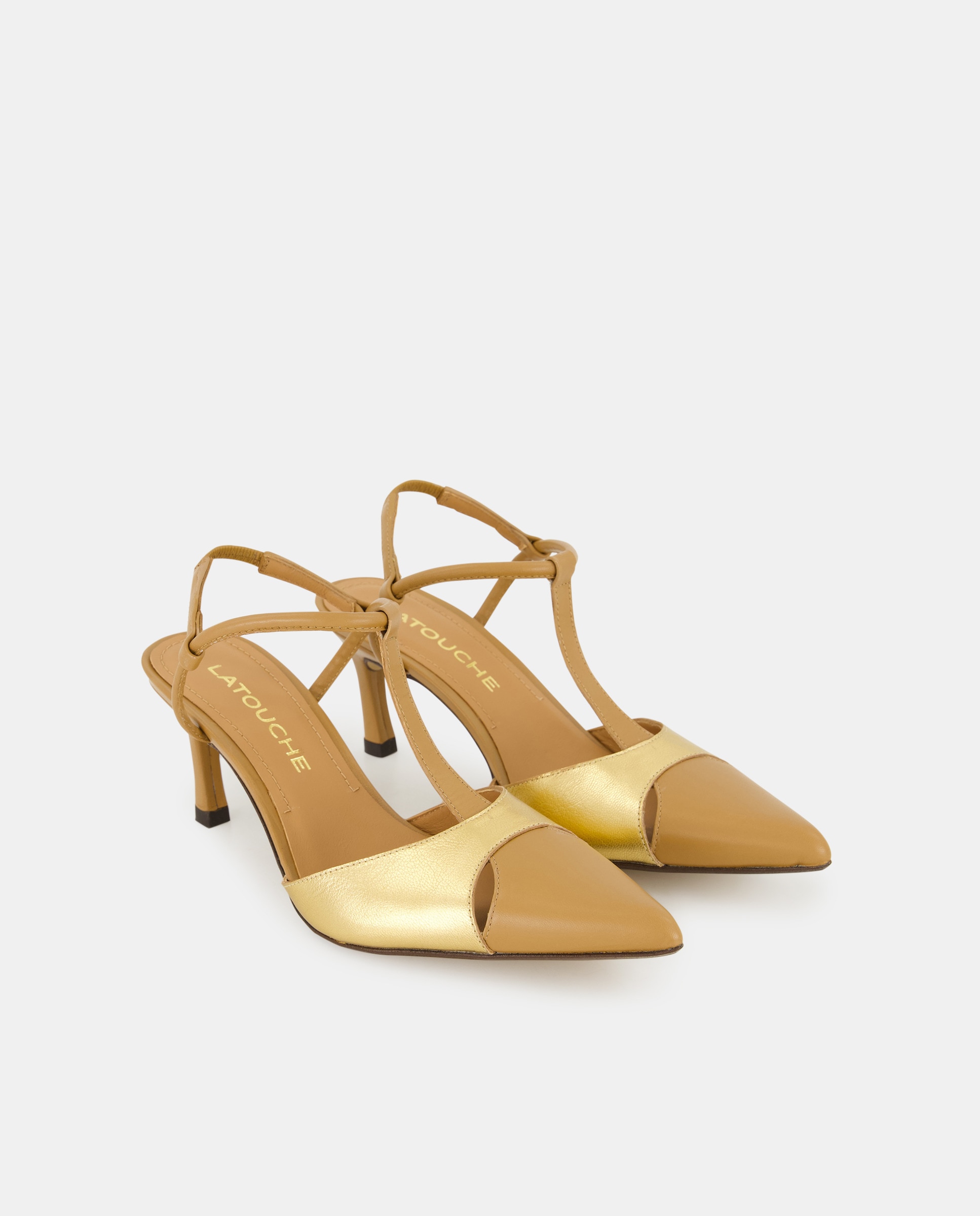 Sapatos com Salto Combinado com Borracha Bege-2
