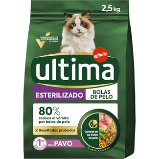 Bolas de Pelo pienso para gatos adultos esterilizados con pavo bolsa 2,5 kg - Ultima