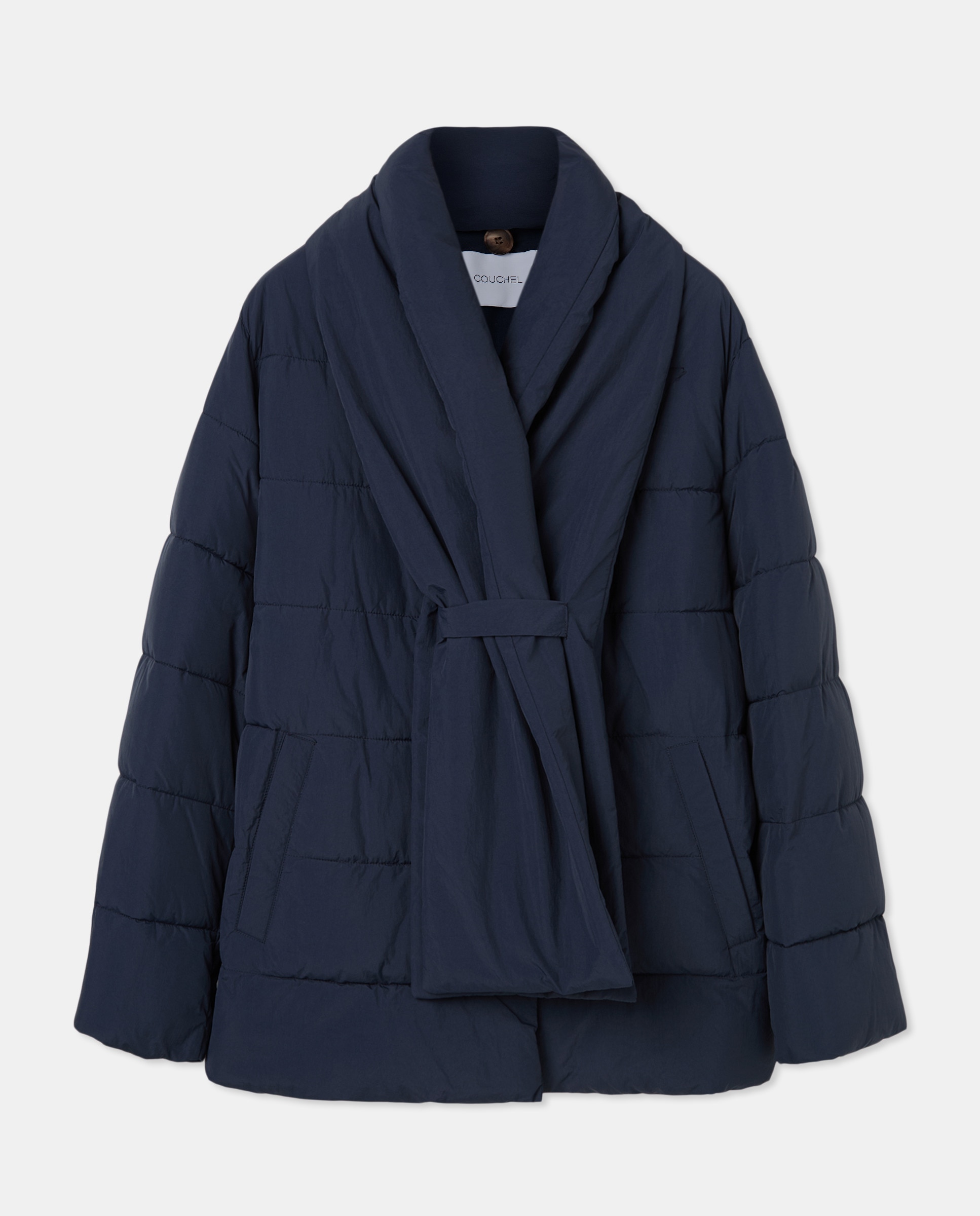 Parka Acolchoada com Cachecol Azul-marinho-1