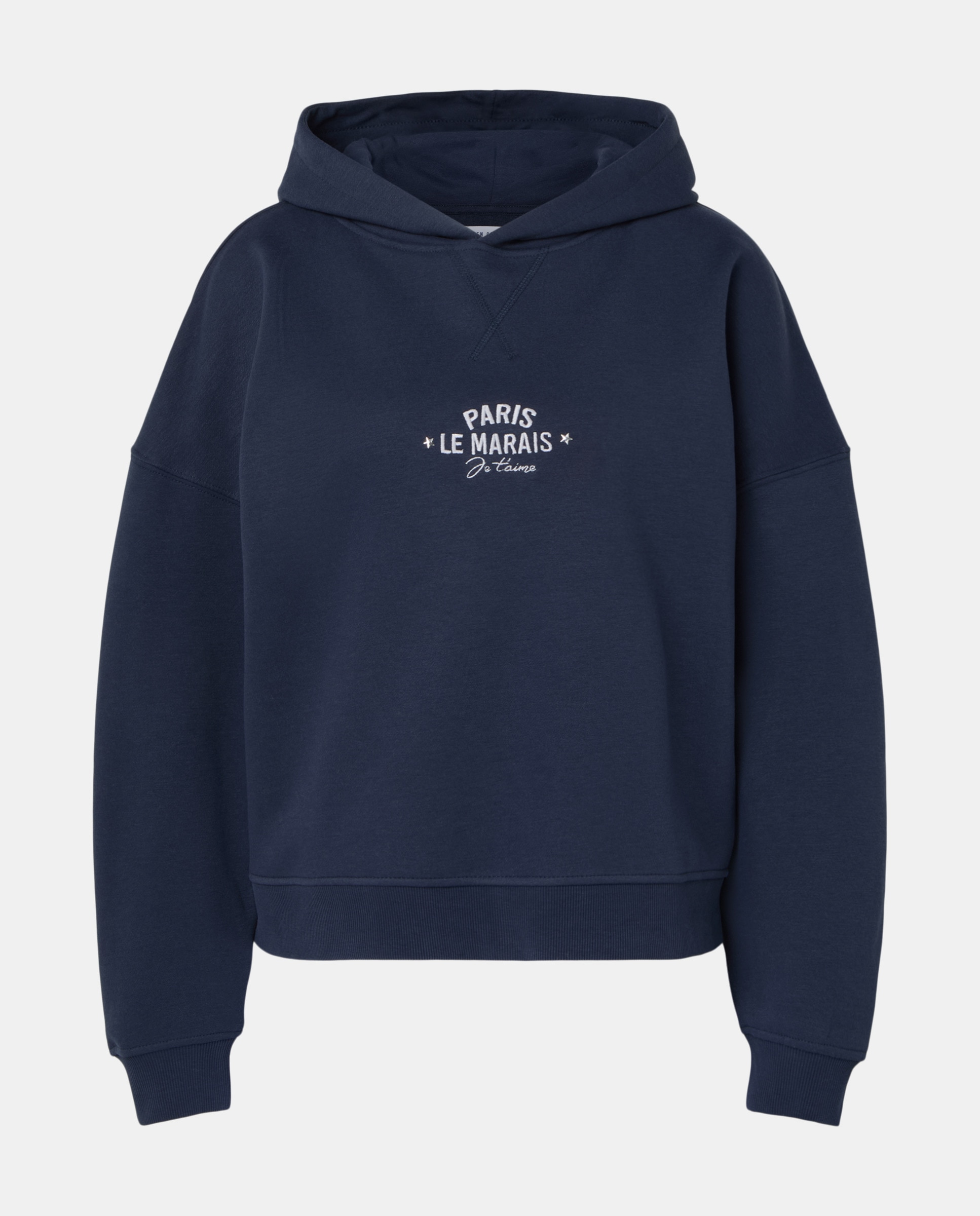 Sweatshirt Fechada com Capuz, Efeito de Lavagem e Bordado à Frente. Azul-marinho-4