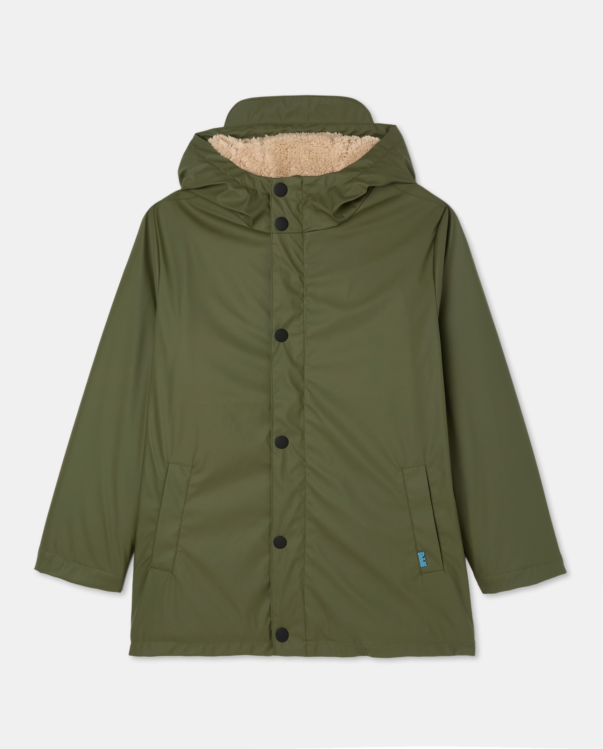 Parka Engomada com Forro de Pelo de Borrego Caqui-1