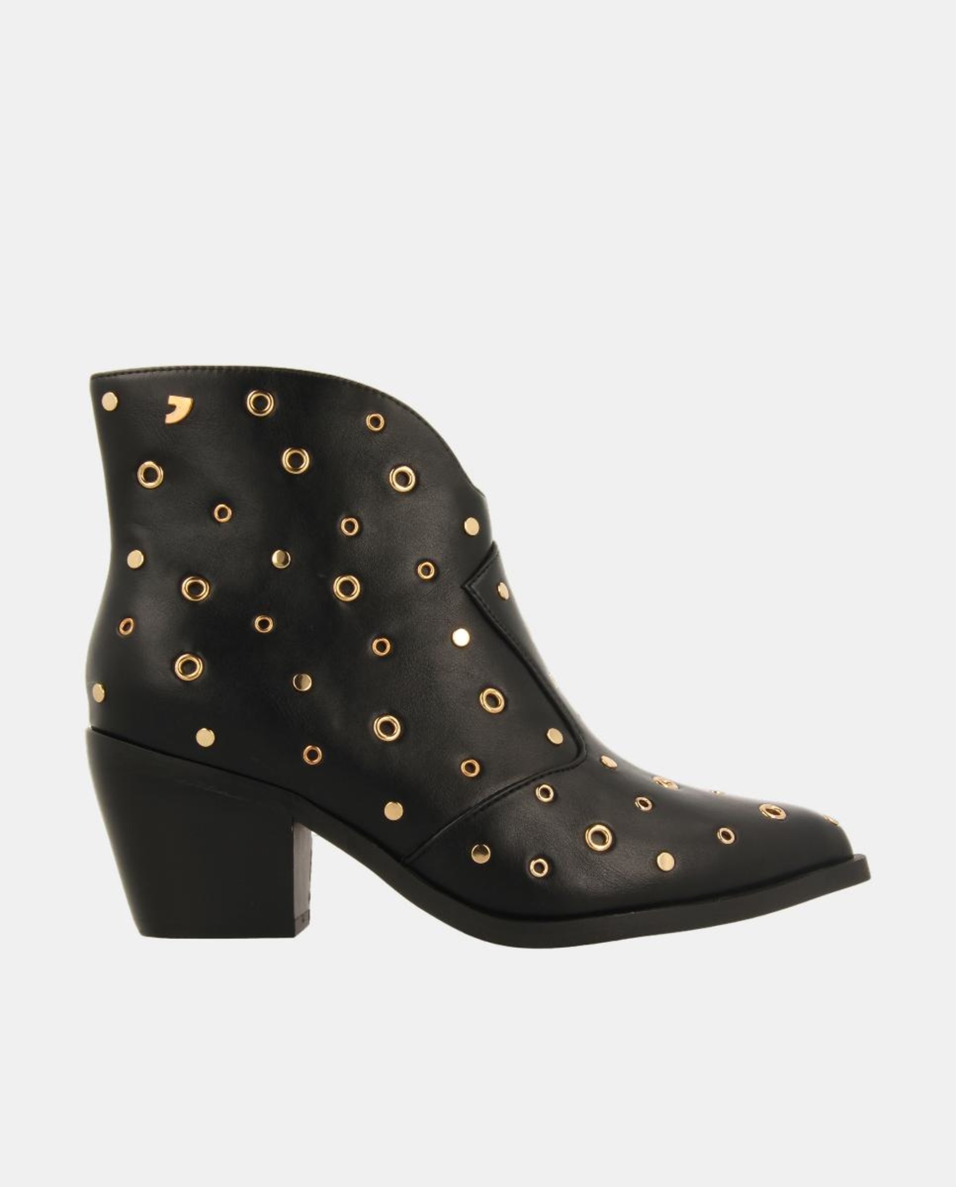 Botins Cowboy com Tachas e Argolas em PU com Tacão Cubano Preto-1