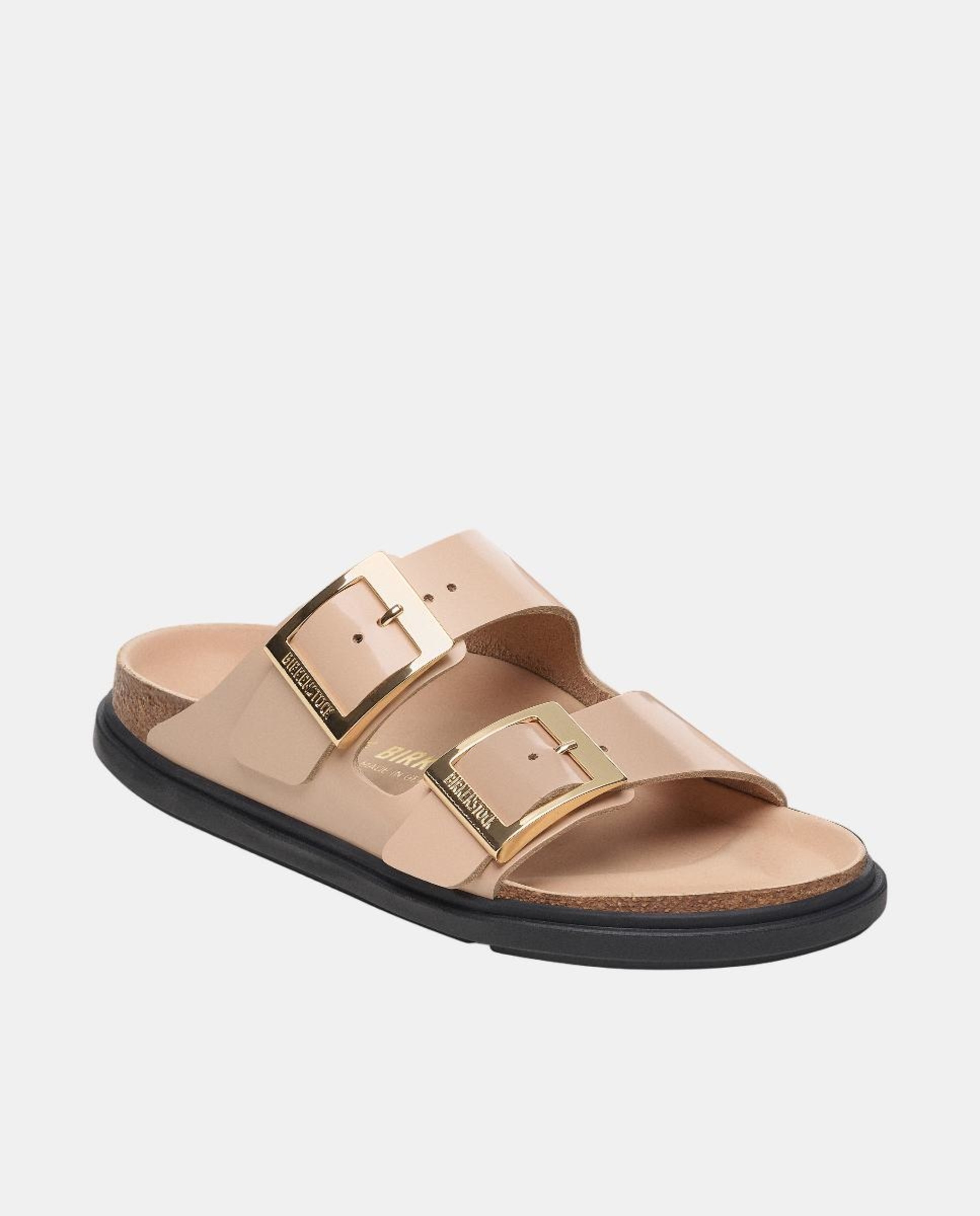 Sandálias Arizona em Couro Natural Envernizado com Fivela Quadrada Rosa Nude-2