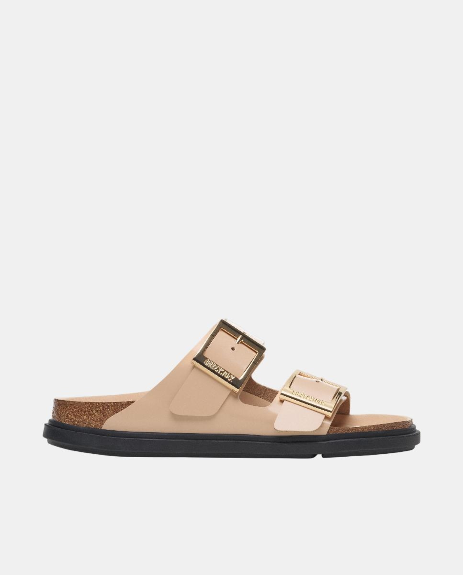 Sandálias Arizona em Couro Natural Envernizado com Fivela Quadrada Rosa Nude-1