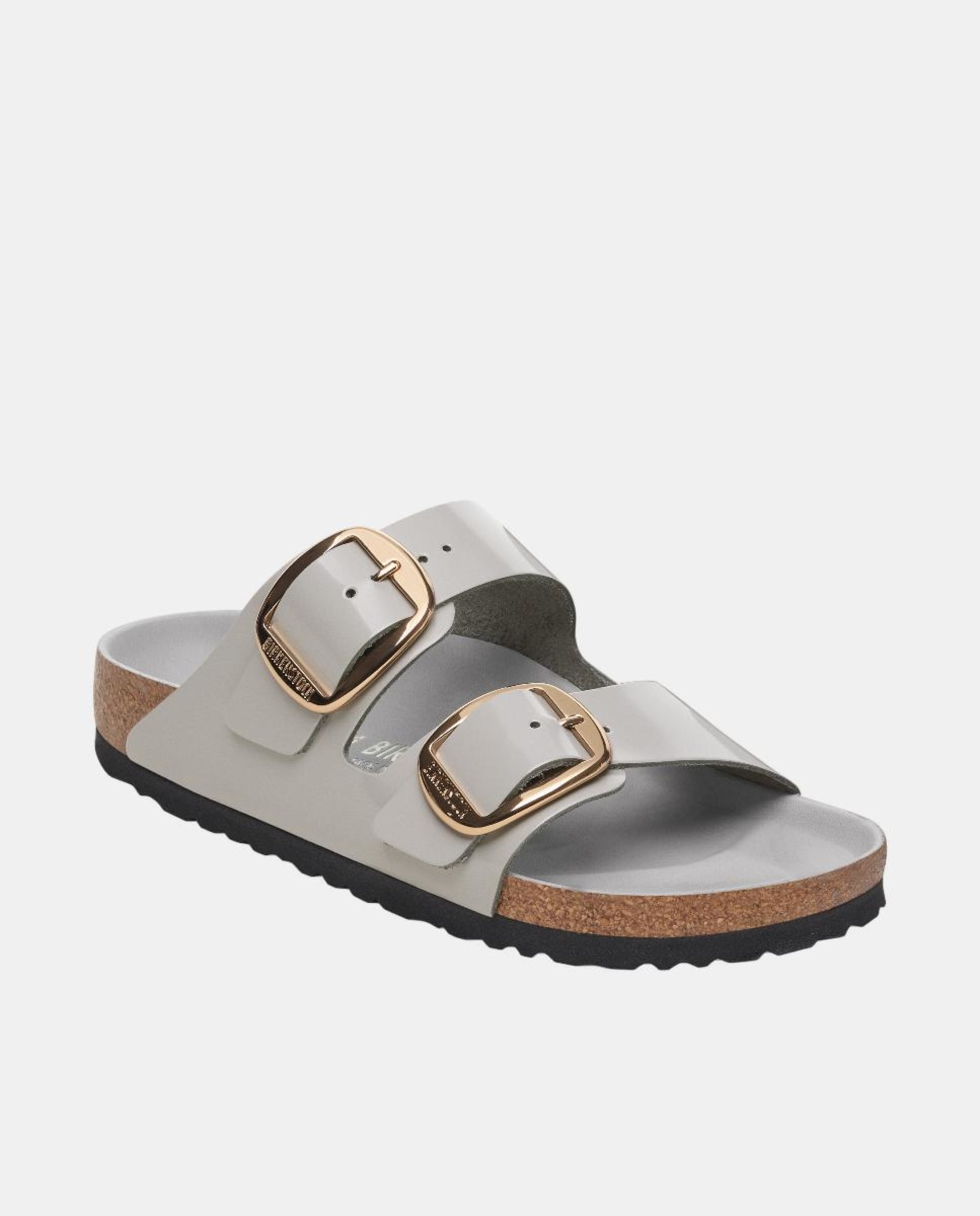 Sandálias Arizona em Couro Natural Envernizado com Fivela Grande Cinzento-2
