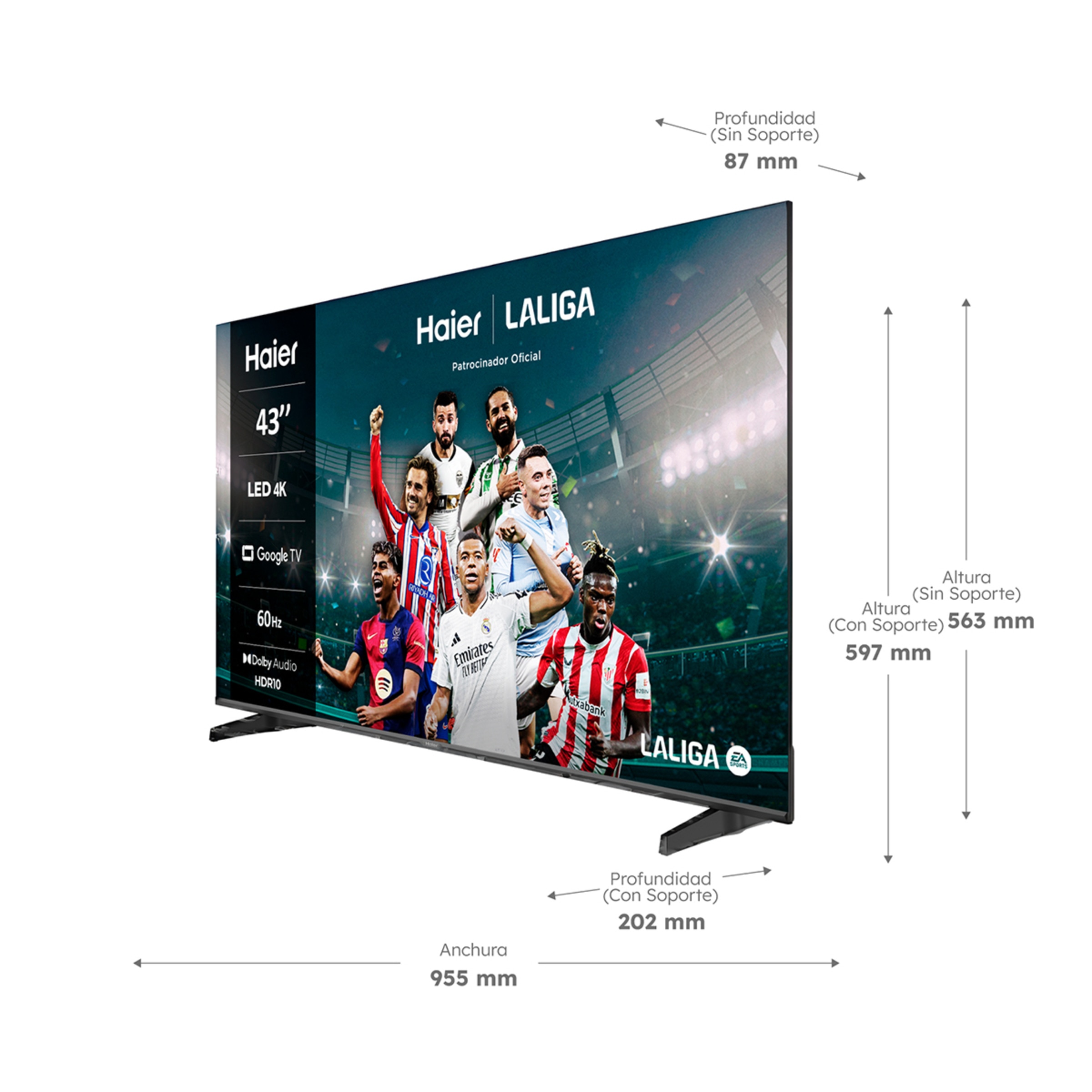 TV LED 108 cm (43") Haier H43K85FUX UHD, Smart Google TV, HDR10, Dolby Audio Negro-2