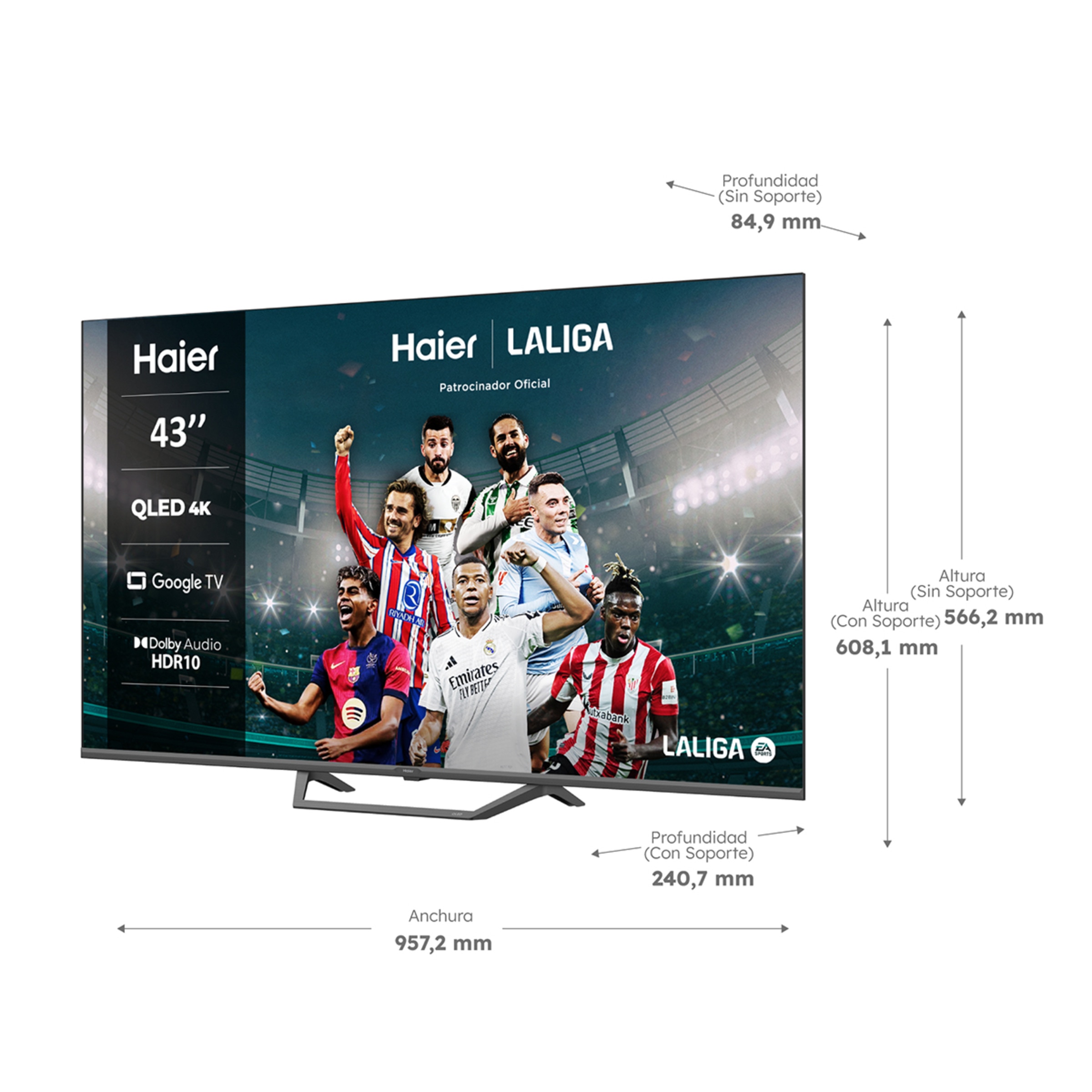 TV QLED 108 cm (43") Haier H43S80FUX UHD 4K, Peana central, Smart Google TV, HDR10, Gaming 120Hz, Dolby Audio Negro-3