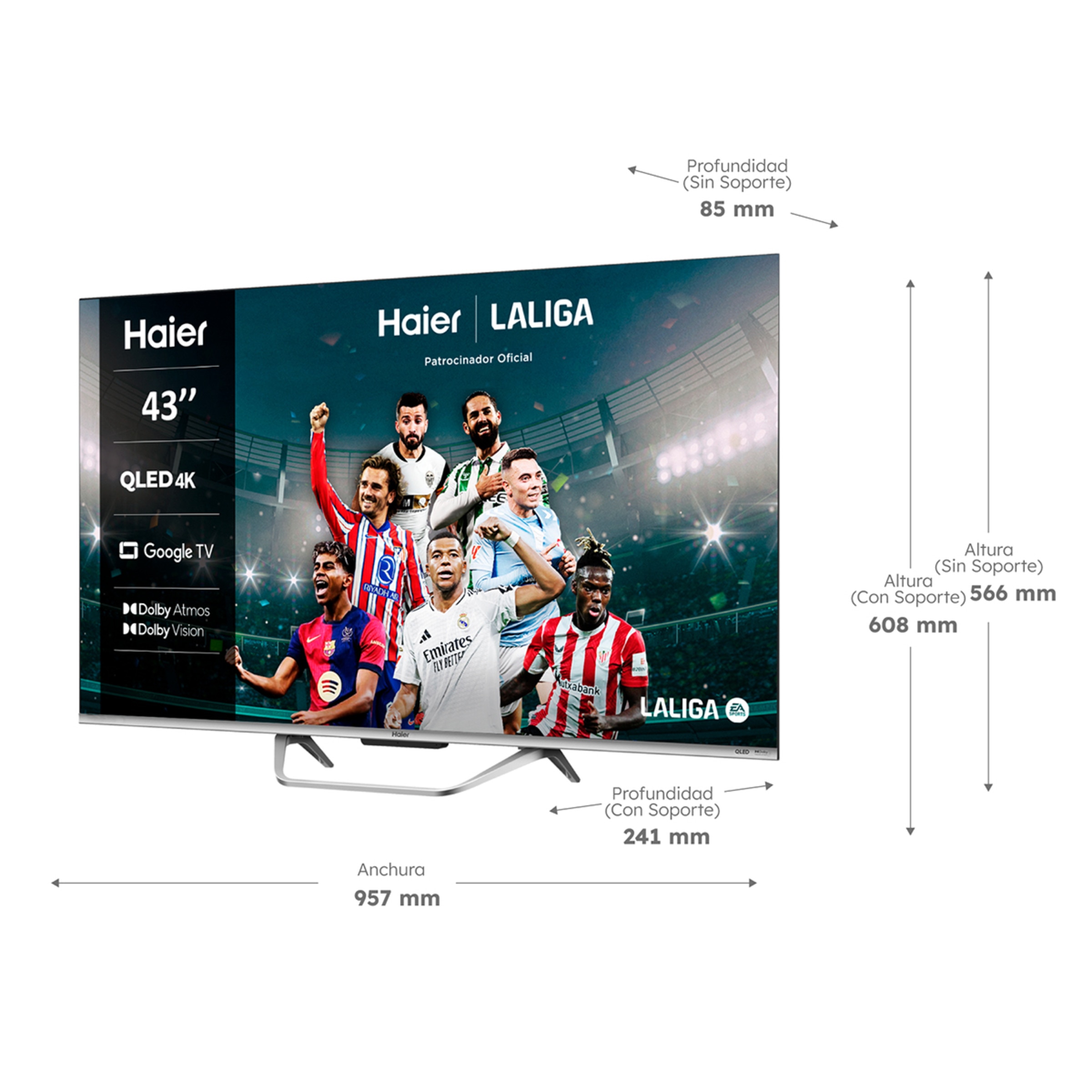 TV QLED 108 cm (43") Haier H43Q80FUX UHD 4K, Peana central, Smart Google TV, HDR10+, Dolby Atmos & Vision, Gaming 120Hz Plata-2