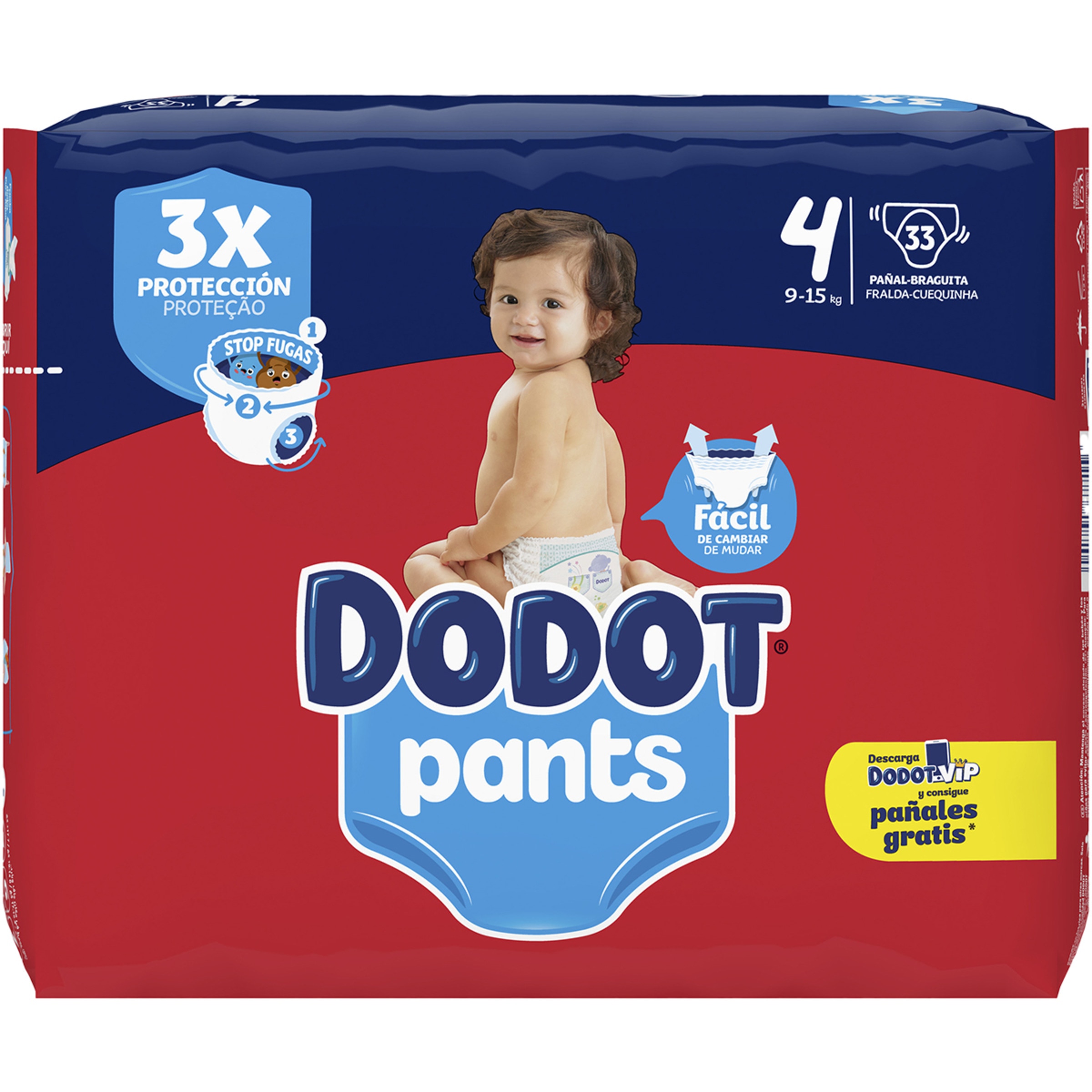 Pants pañal & braguita unisex de 9 a 15 kg talla 4 paquete 33 unidades