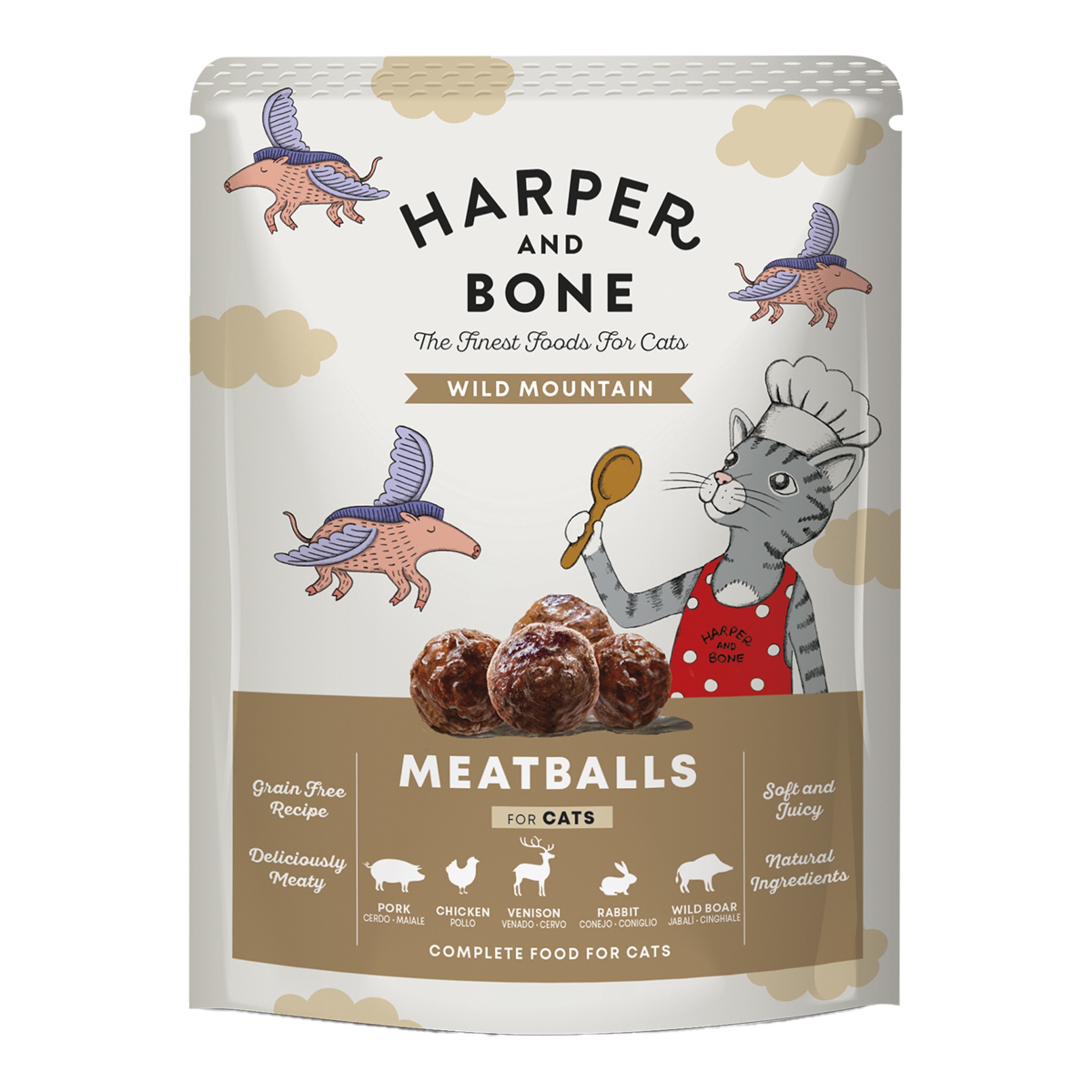 Comida húmeda para gatos adultos Harper & Bone albóndigas Wild Mountain carne 85 g 1