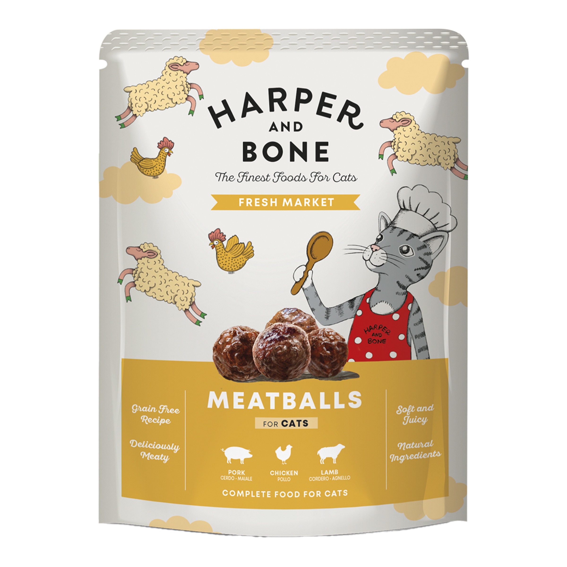 Comida húmeda para gatos Harper & Bone mercado fresco cerdo, pollo y cordero 85 g 1