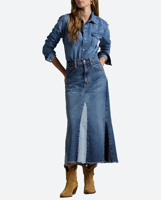 Imagen 0 de Falda midi vaquera de algodón