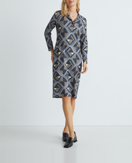 Imagen 0 de Vestido midi de manga larga y cuello camisero