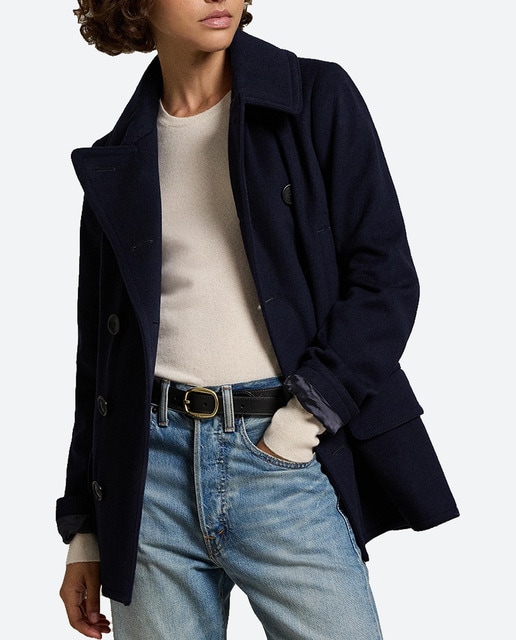 Imagen 0 de Abrigo de paño de mujer corto con doble fila de botones