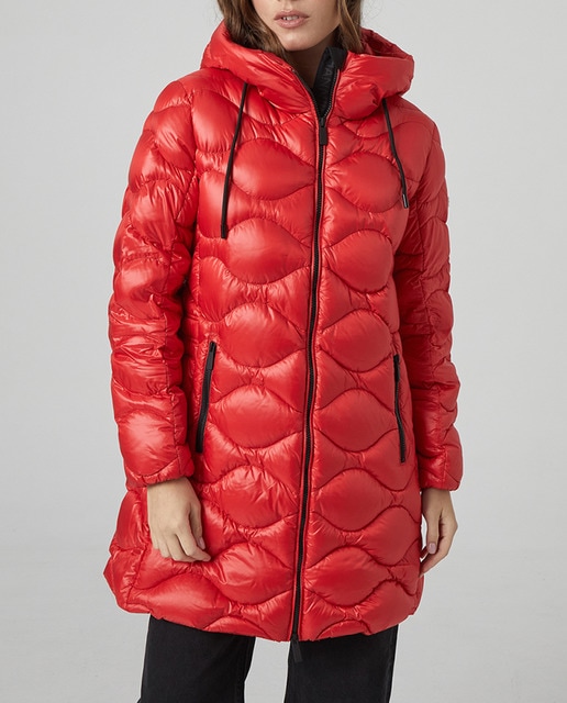 Imagen 0 de Plumifero largo capucha cinta contraste de mujer