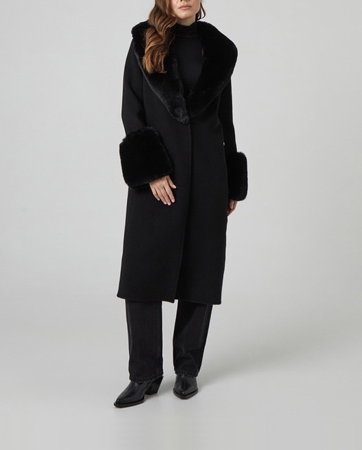 Imagen 0 de Abrigo largo cinturon handmade detalles pelo puño y cuello de mujer