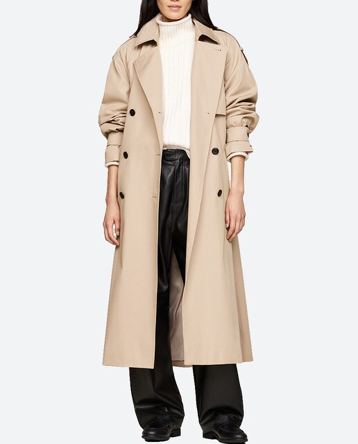 Imagen 0 de Gabardina de mujer con cierre de botones y cinturón ajustable