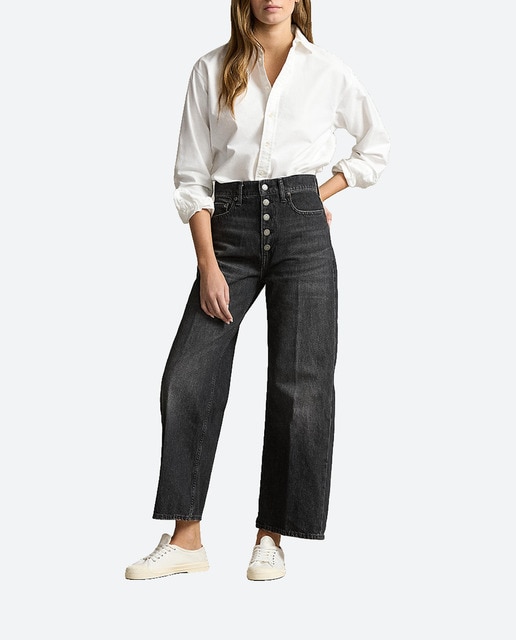 Imagen 0 de Vaqueros de mujer anchos de algodón de tiro alto