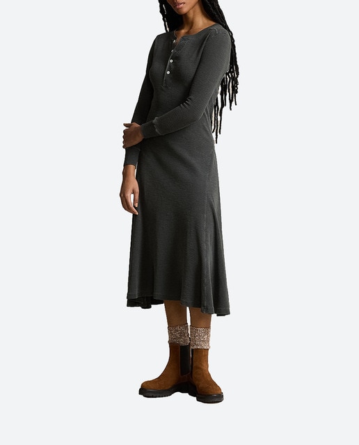 Imagen 0 de Vestido midi de algodón de manga larga