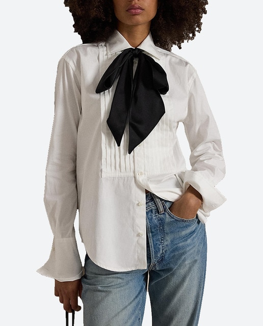 Imagen 0 de Camisa de mujer de algodón con detalle de lazo