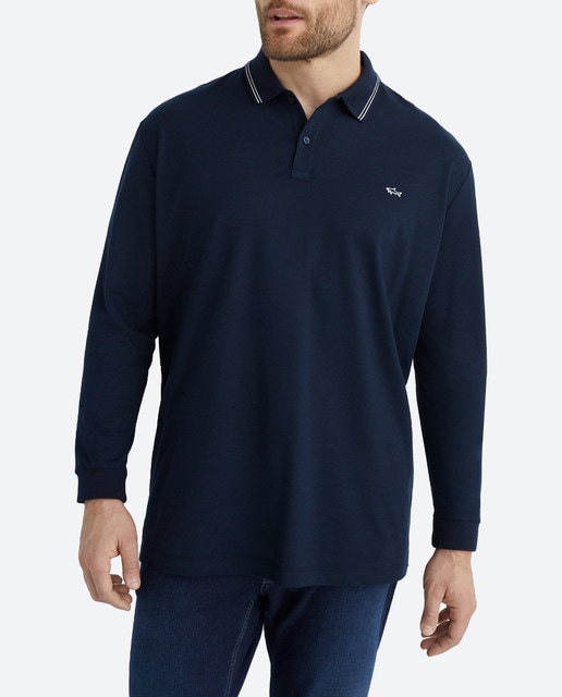 Imagen 0 de Polo de hombre tallas grandes manga larga, piqué contrastes cuello