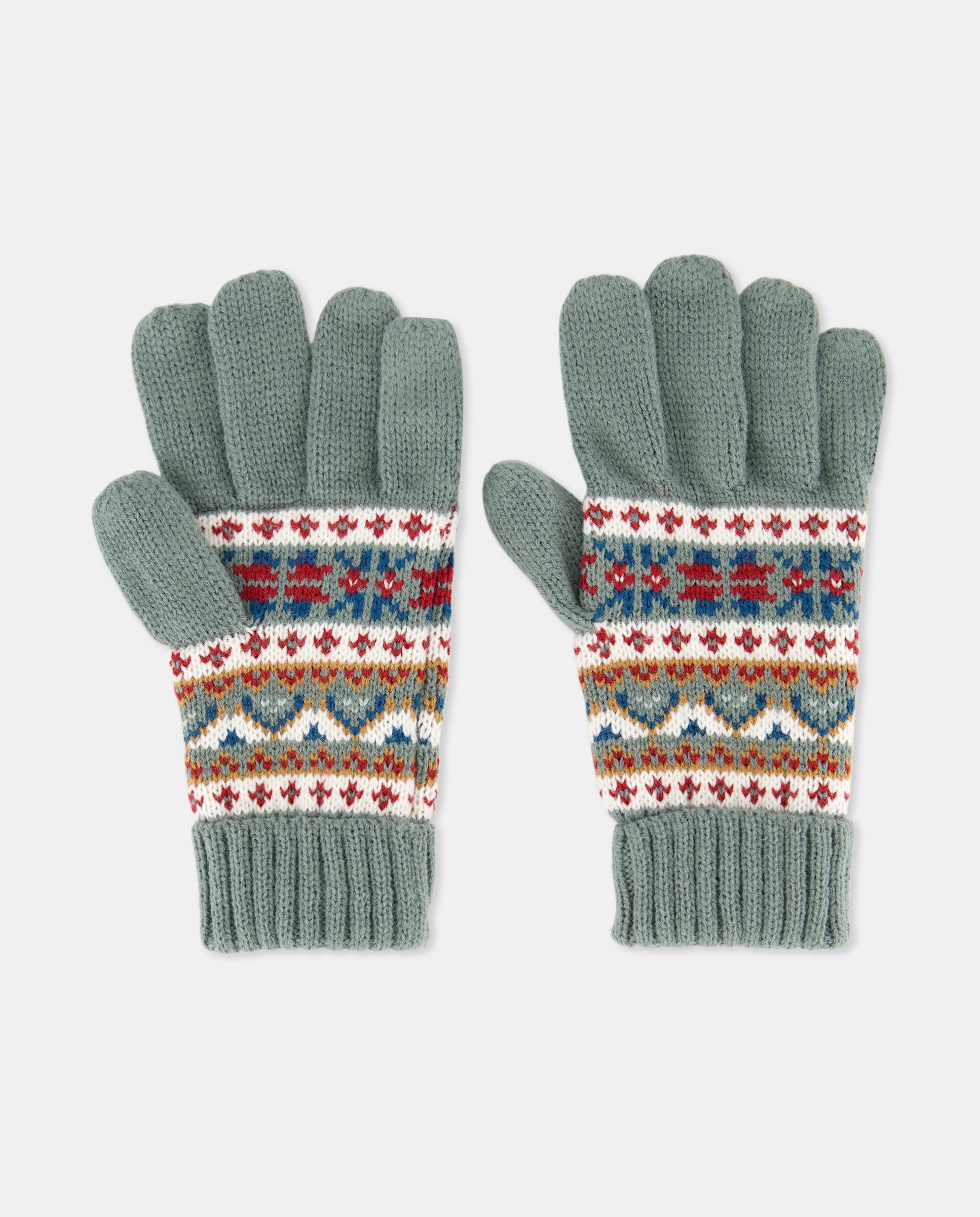 Luvas com Jacquard Combinado 530 Verde Escuro-1
