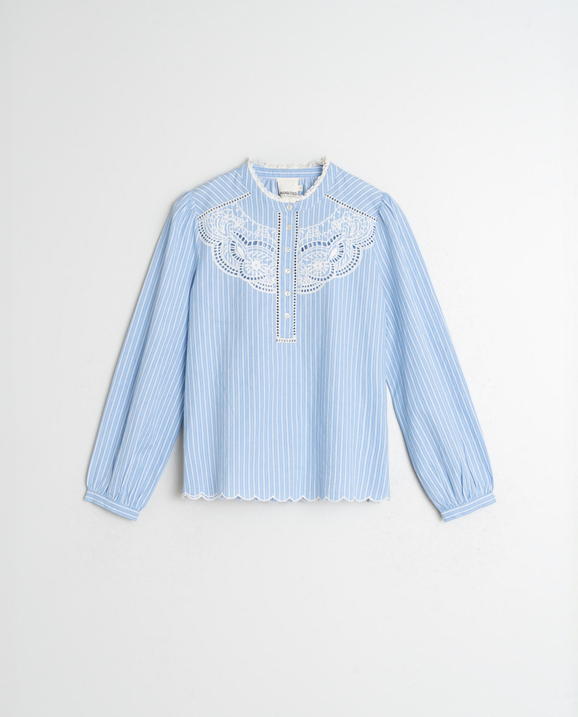 Blusa de Manga Comprida com Decote Redondo Azul-4