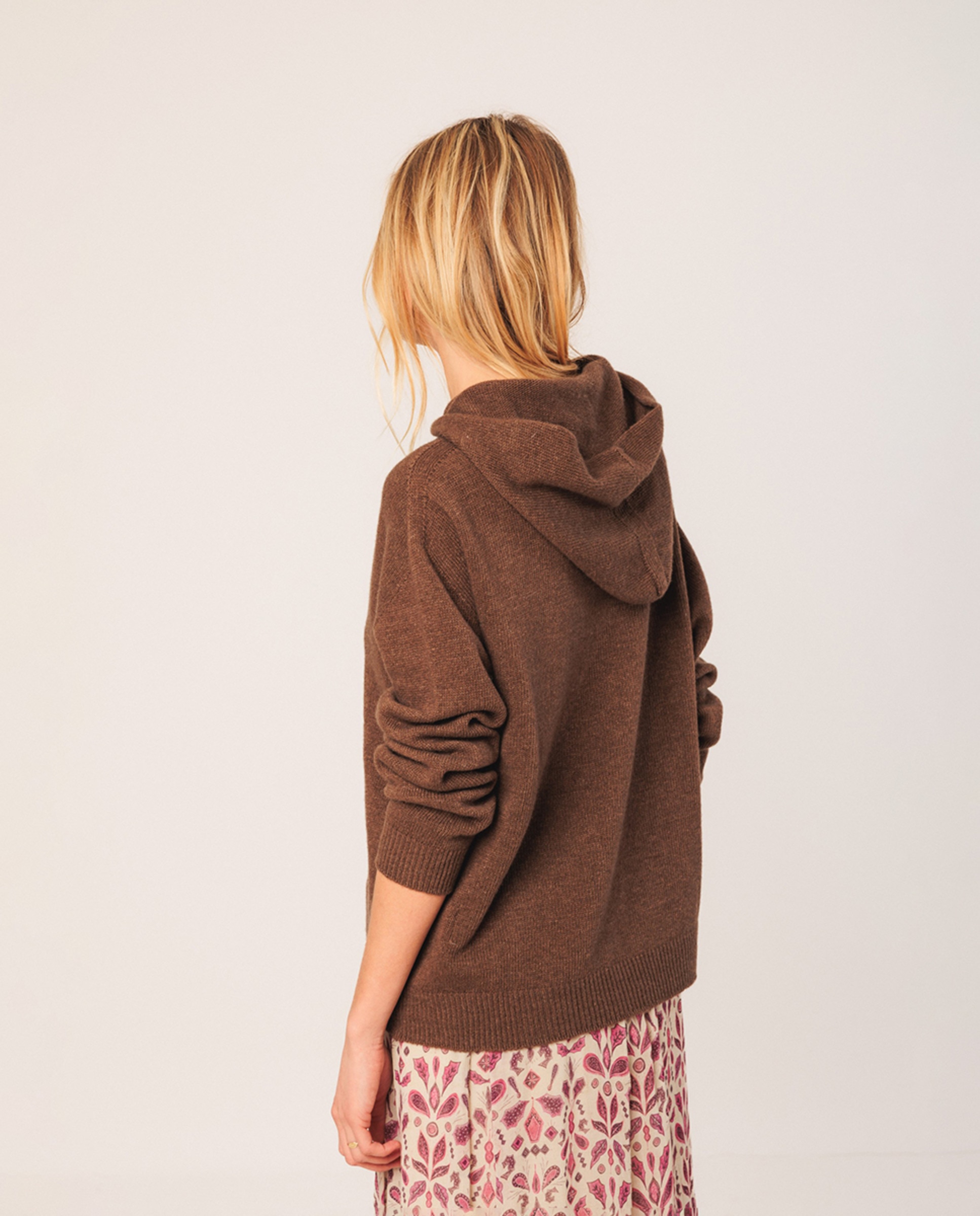 Camisola de malha com capuz e manga comprida Taupe-3