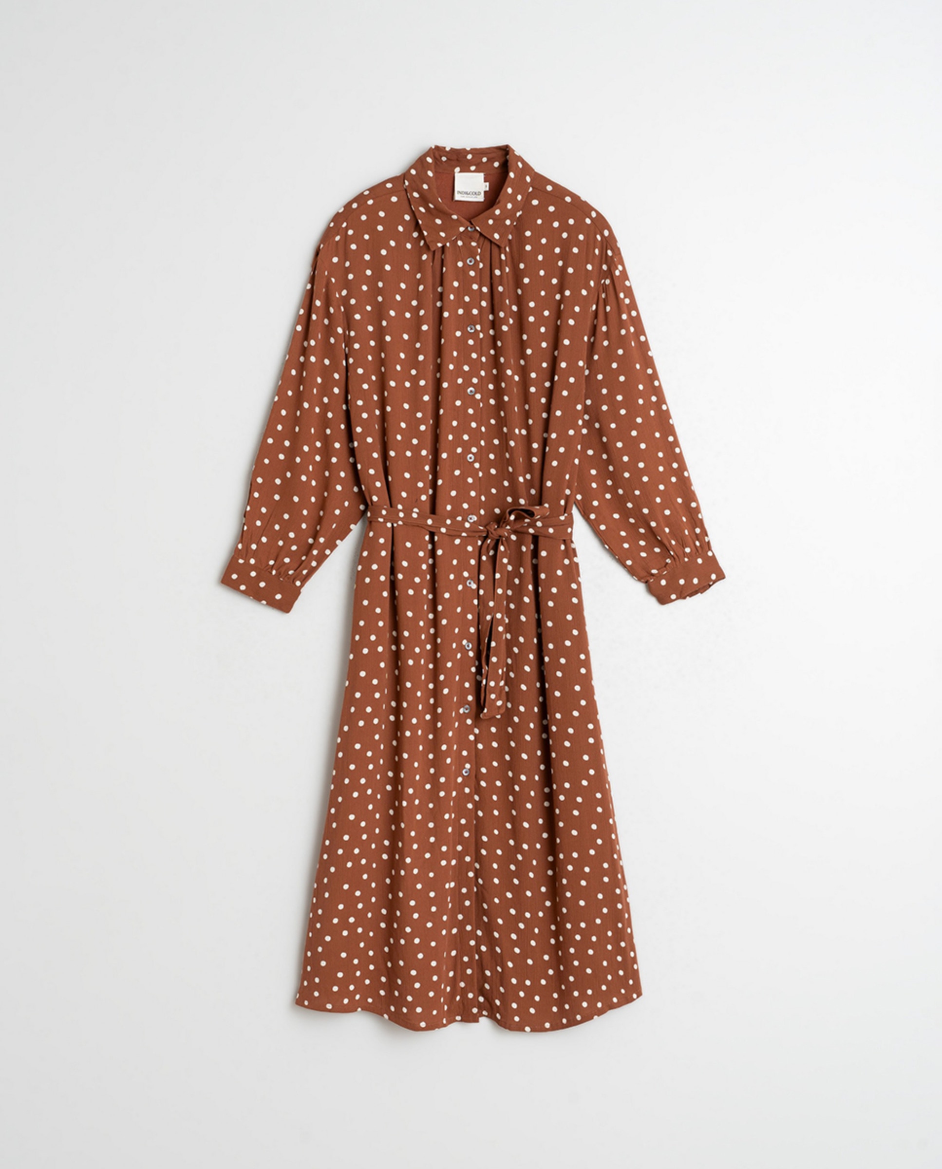 Vestido Midi com Manga Comprida e Colarinho de Camisa Telha-4