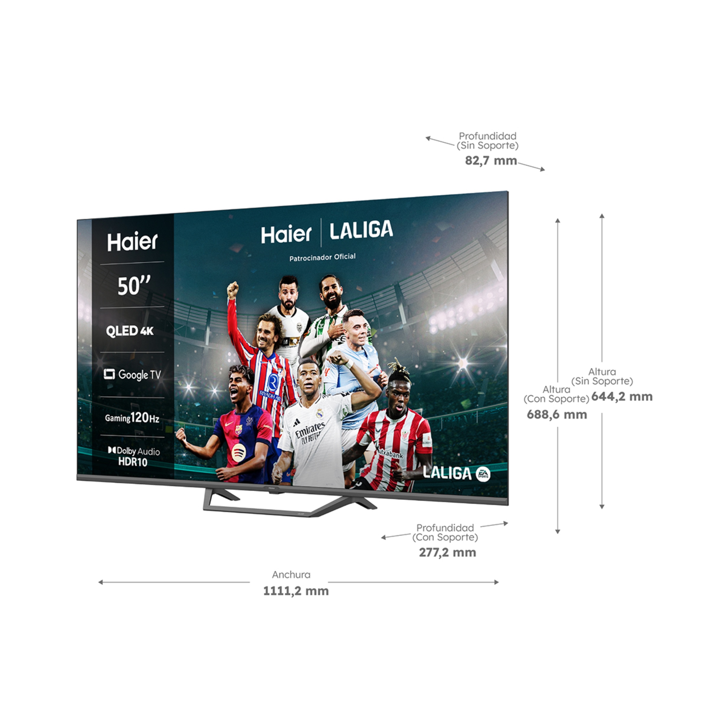 TV QLED 126 cm (50") Haier H50S80FUX UHD 4K, Peana central, Smart Google TV, HDR10, Gaming 120Hz, Dolby Audio Black-3