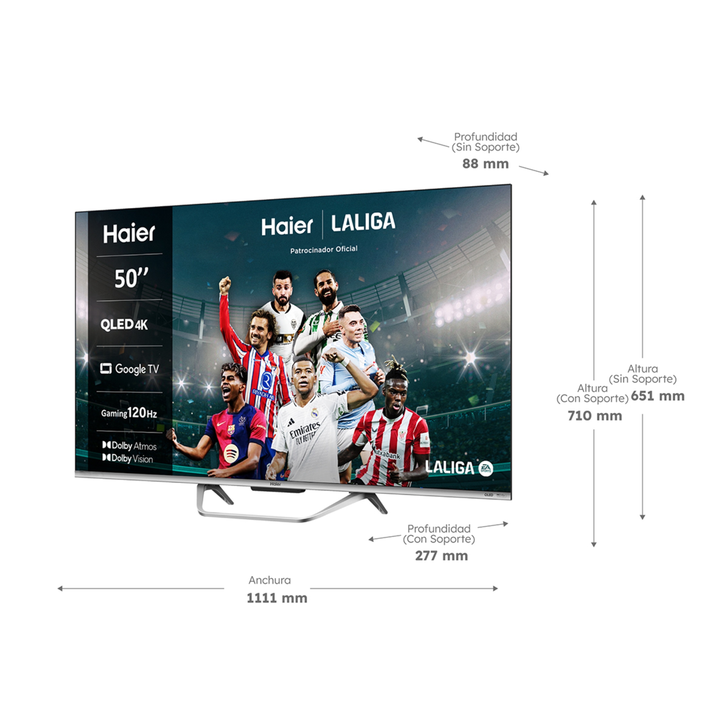 TV QLED 126 cm (50") Haier H50Q80FUX UHD, Peana central, Smart Google TV, HDR10+, Dolby Atmos & Vision, Gaming 120Hz Silver-3