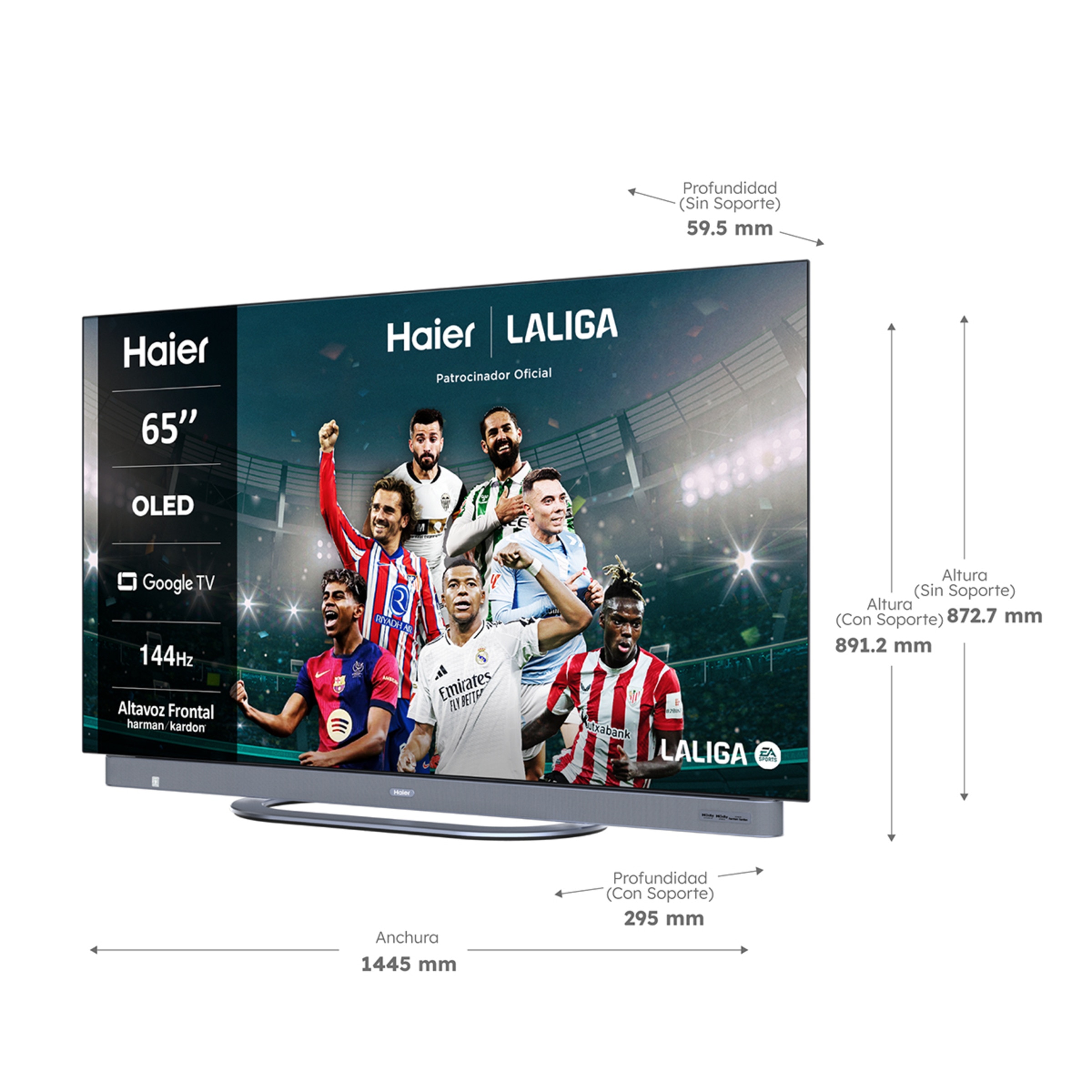 TV OLED 165 cm (65") Haier H65C95EUX UHD 4K, Smart Google TV, HDR10+, Dolby Vison, Dobly atmos con Harman Kardon, 144Hz Metálico-3