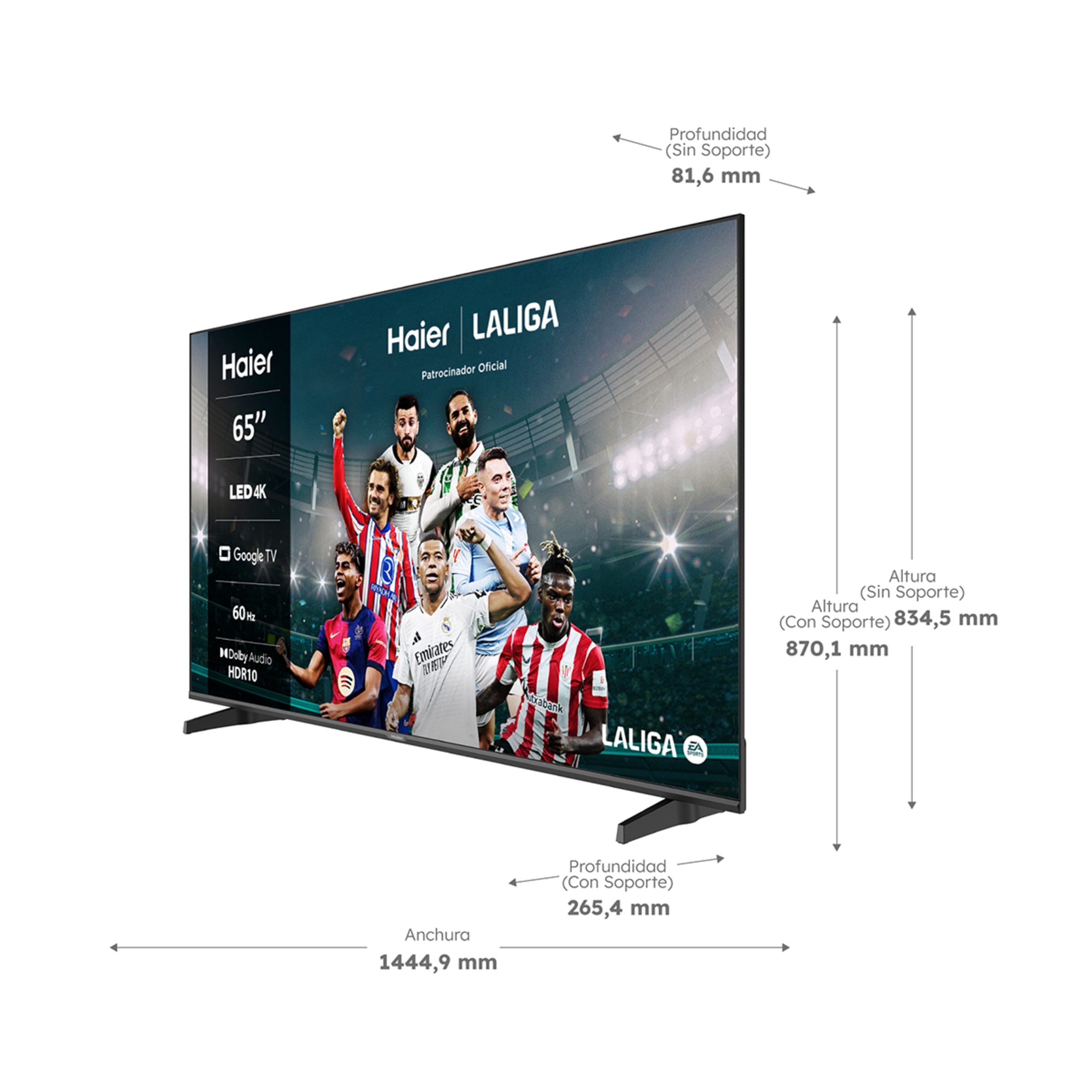 TV LED 165 cm (65") Haier H65K85FUX UHD 4K, Smart Google TV, HDR10, Dolby Audio Black-3