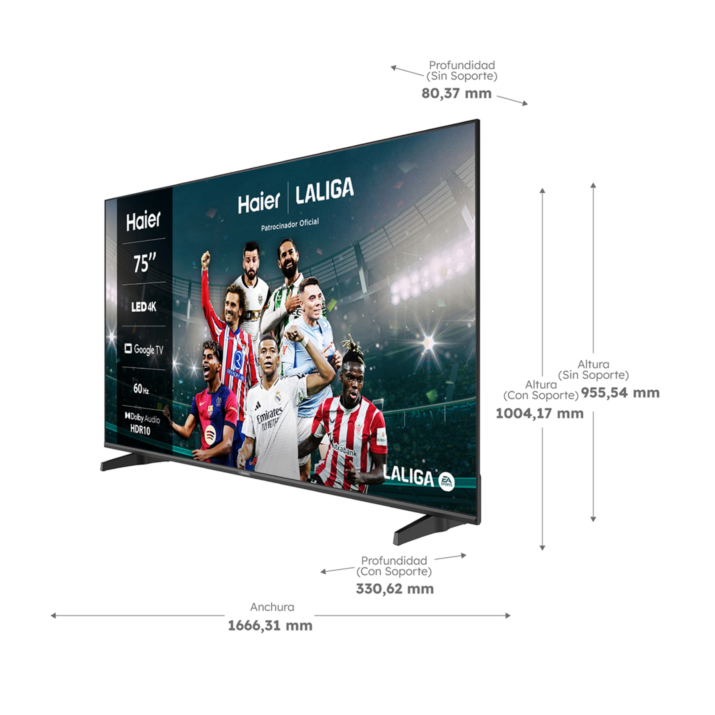 TV LED 189 cm (75") Haier H75K85FUX UHD 4K, Smart Google TV, HDR10, Dolby Audio Black-3
