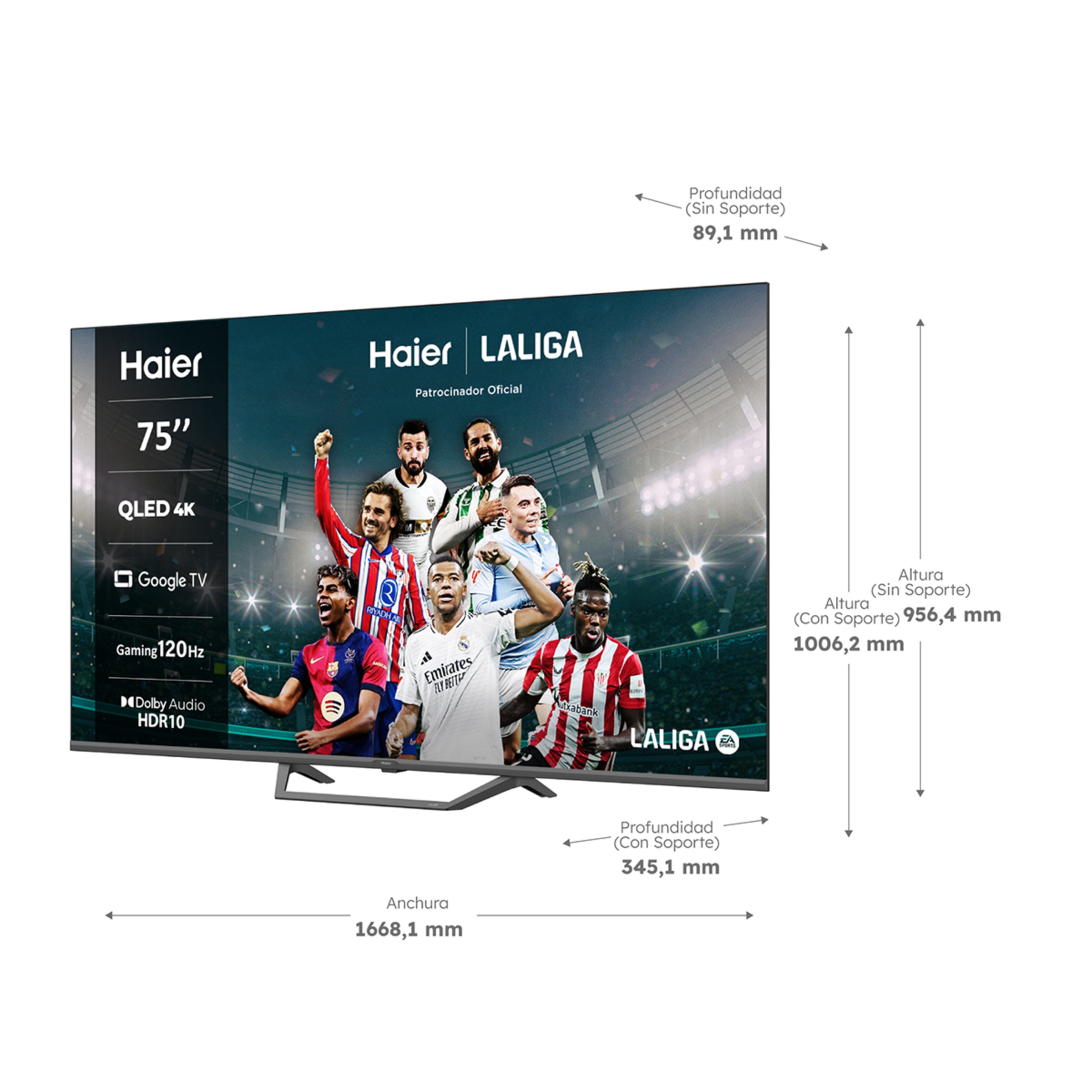 TV QLED 189 cm (75") Haier H75S80FUX UHD 4K, Peana central, Smart Google TV, HDR10, Gaming 120Hz, Dolby Audio Negro-3