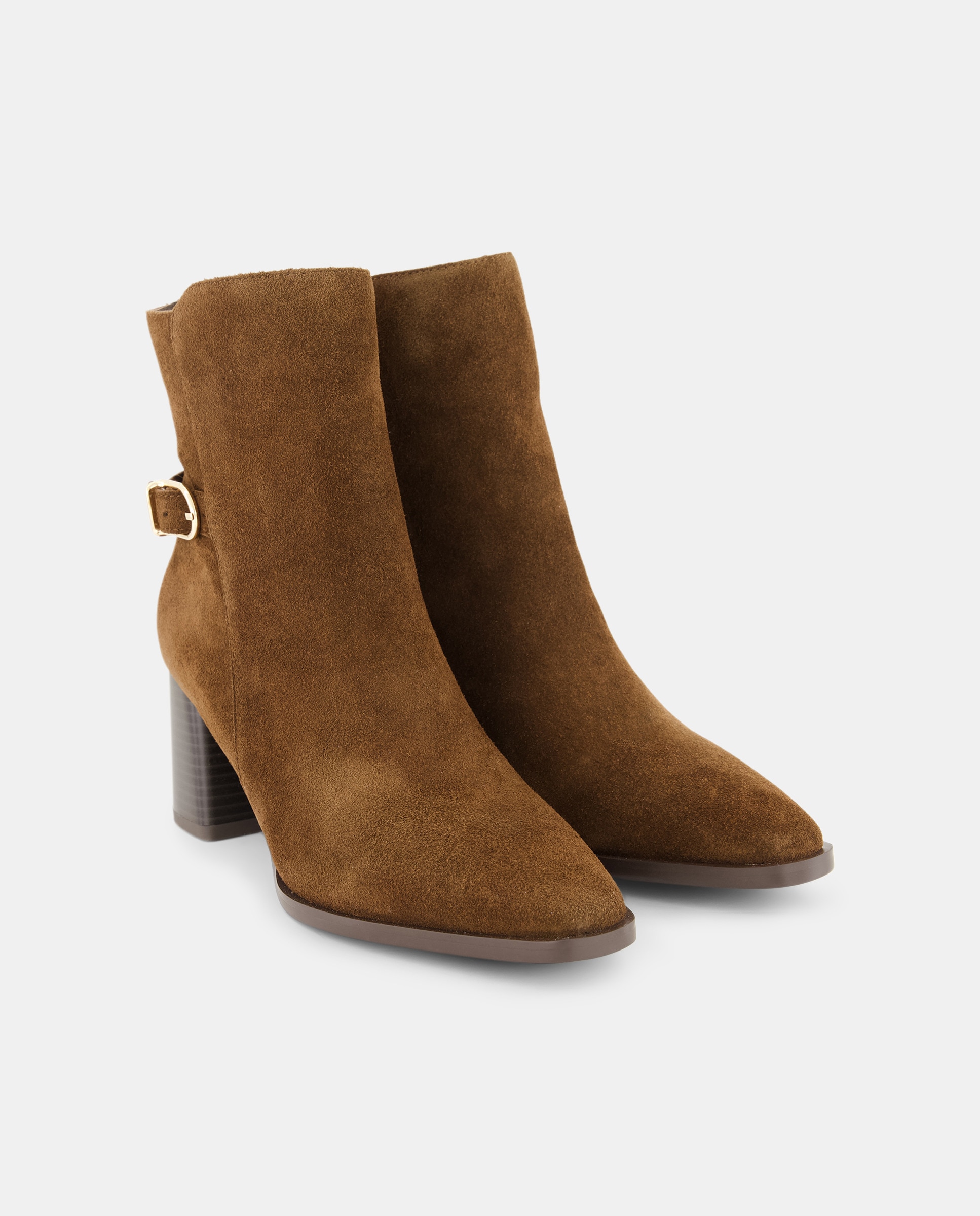 Botins de Salto com Fivela Castanho-2
