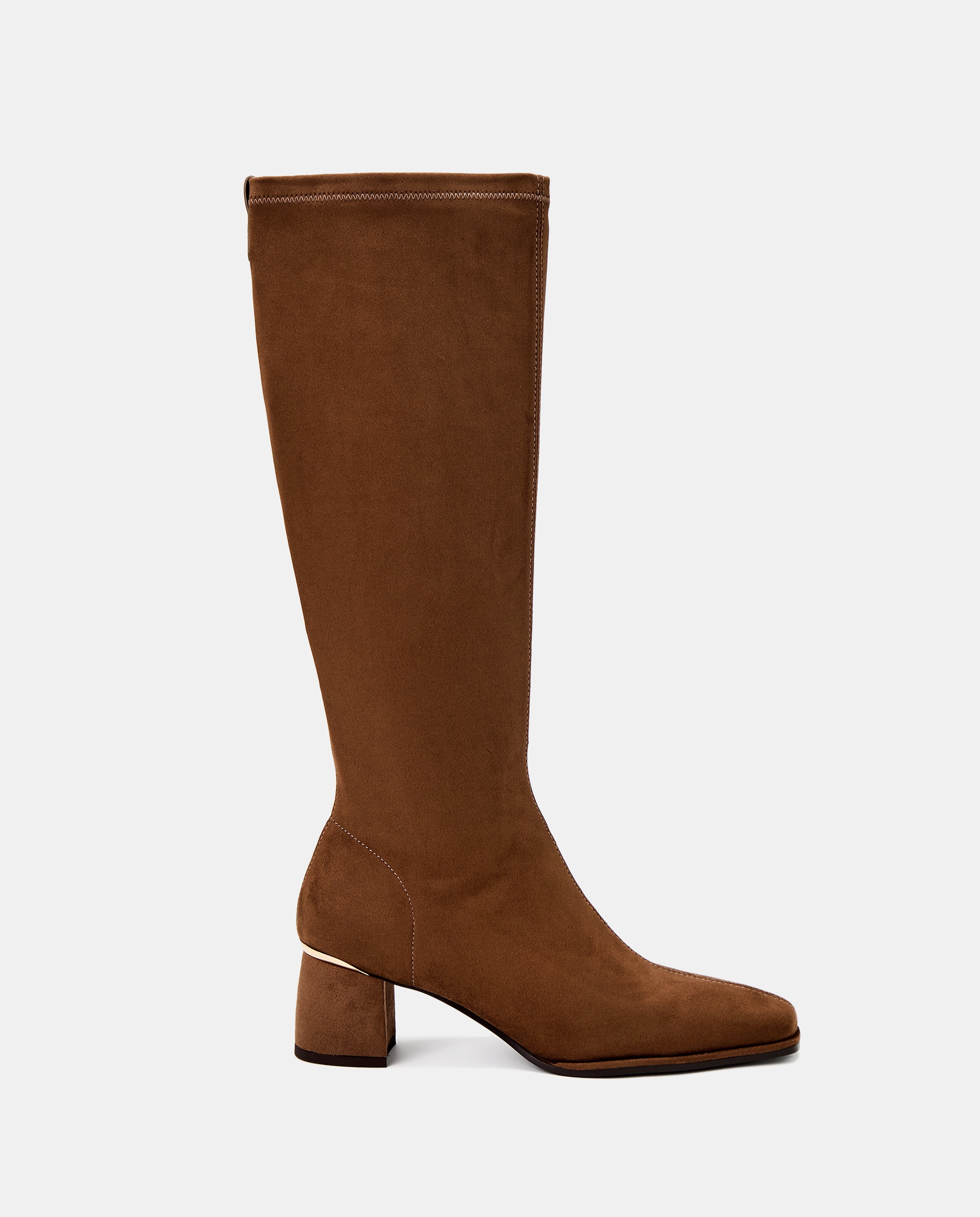Botas de Salto em Camurça com Elástico e Salto Médio 730 Camel-1