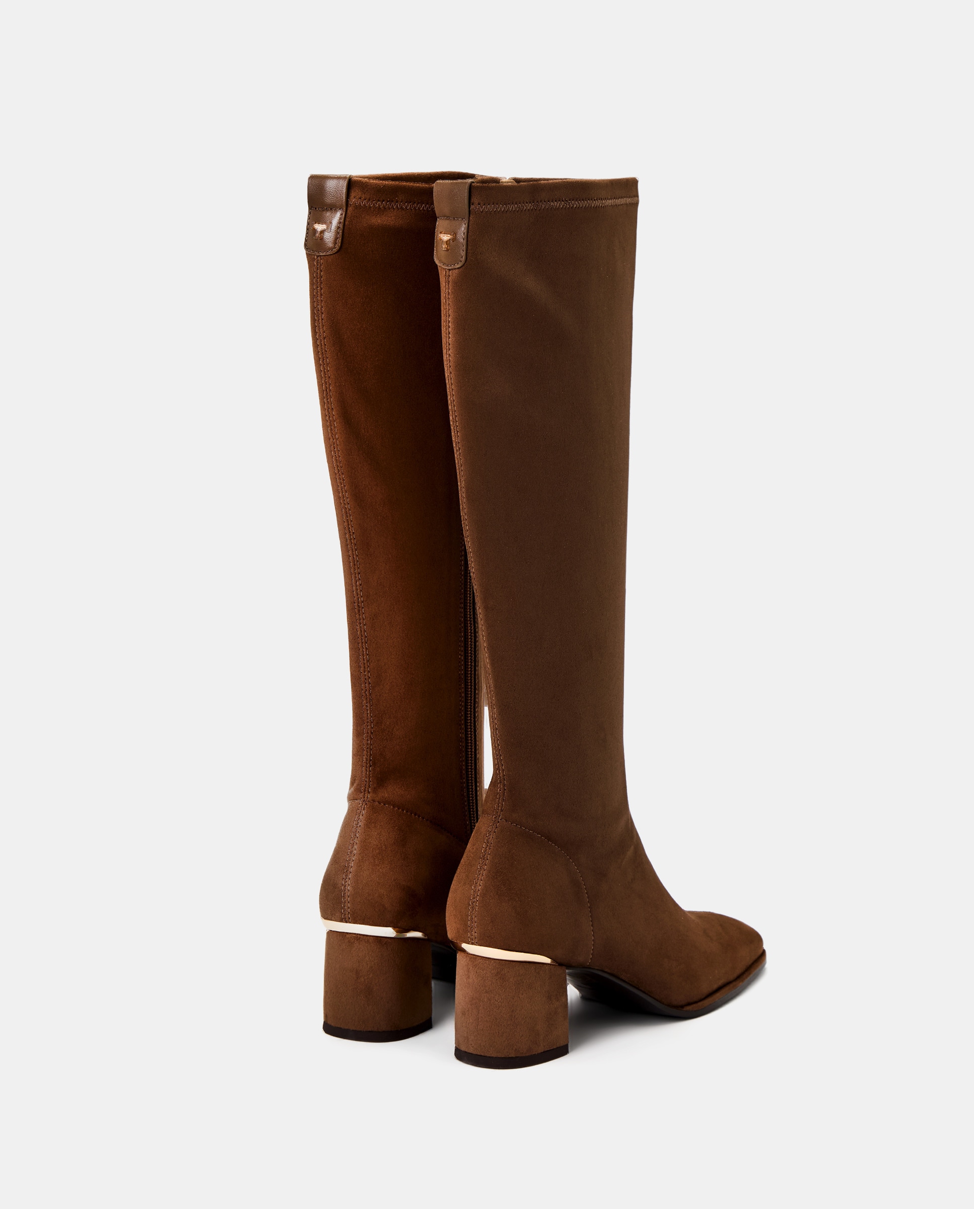 Botas de Salto em Camurça com Elástico e Salto Médio 730 Camel-3