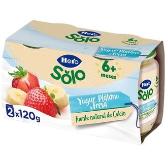 yogur de plátano y fresa sin gluten desde 6 meses pack 2 tarritos 120 g - Hero Solo