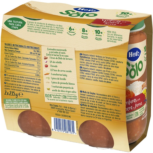 Gläschen Gemüse mit Rind und Reis mit Stückchen ab 10 Monaten 2er-Pack Verpackungen 235 g