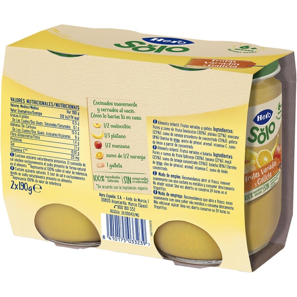 Merienda Gläschen gemischtes Obst und Keks ab 6 Monate 2er-Pack Verpackungen 190 g