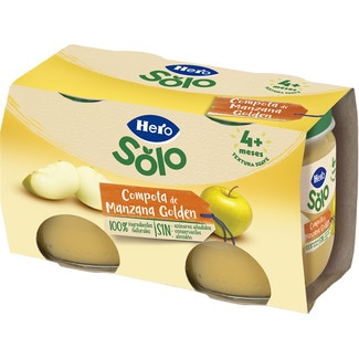 tarritos de compota de manzana golden sin gluten y sin azúcar añadido desde 4 meses pack 2 envases 120 g - Hero Solo