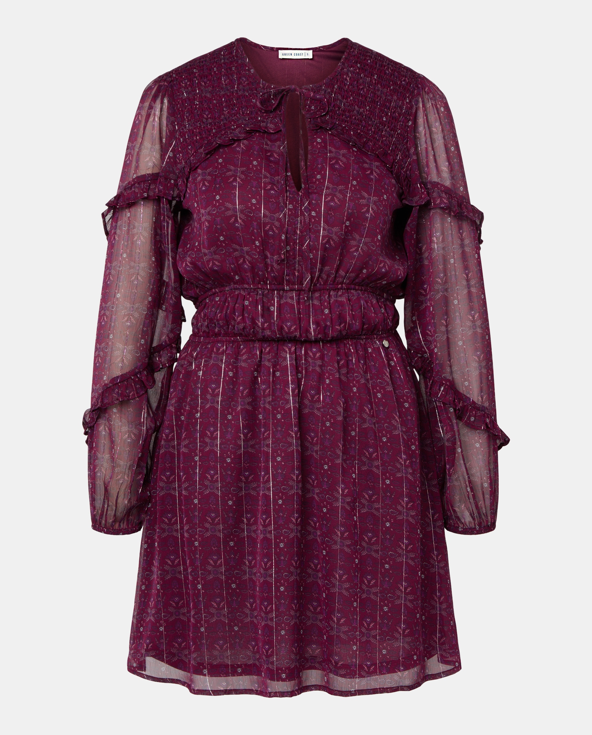 Vestido com Decote de Elásticos Ameixa-1