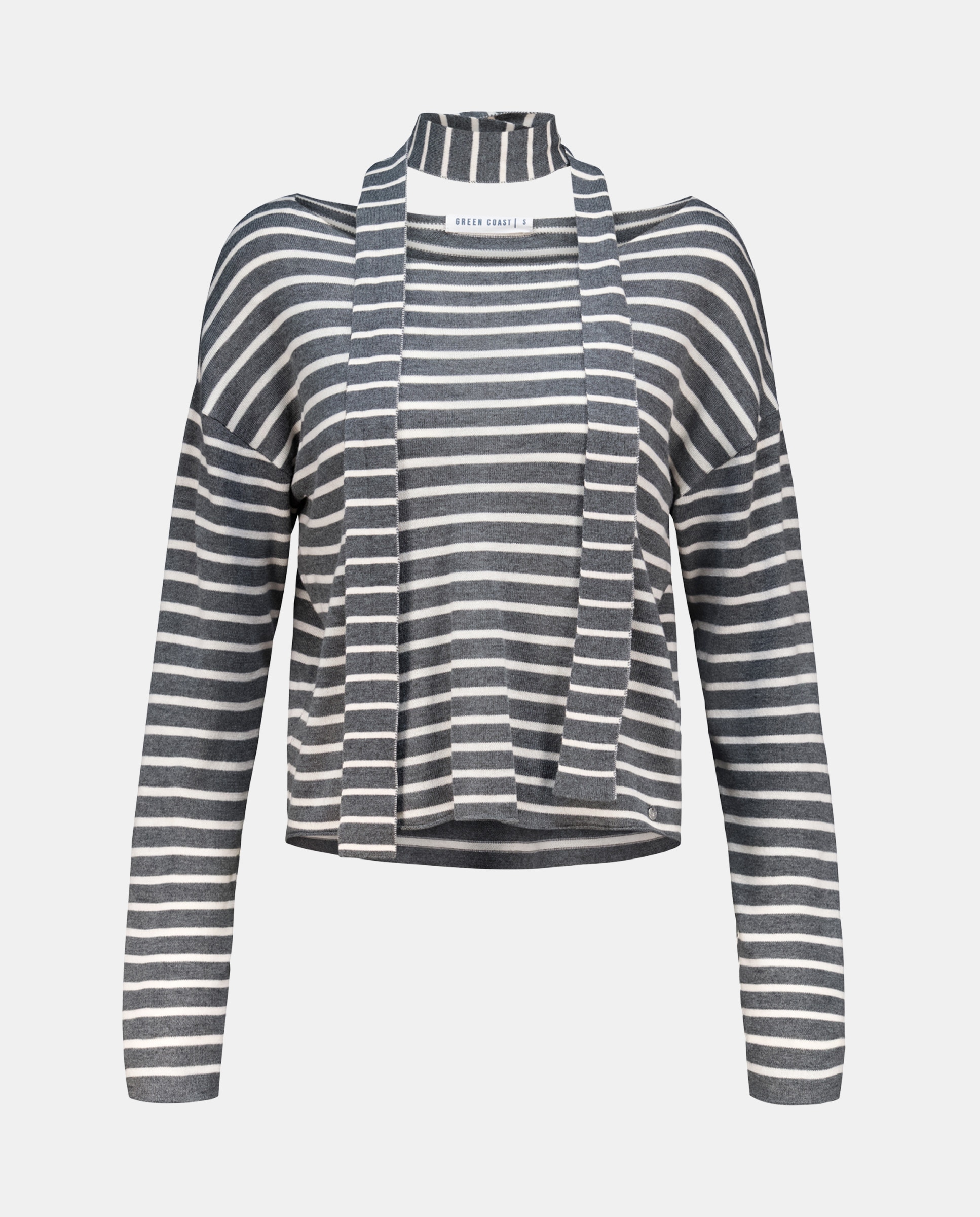 Camisola de Malha às Riscas com Gargantilha 820 Cinzento Médio-4