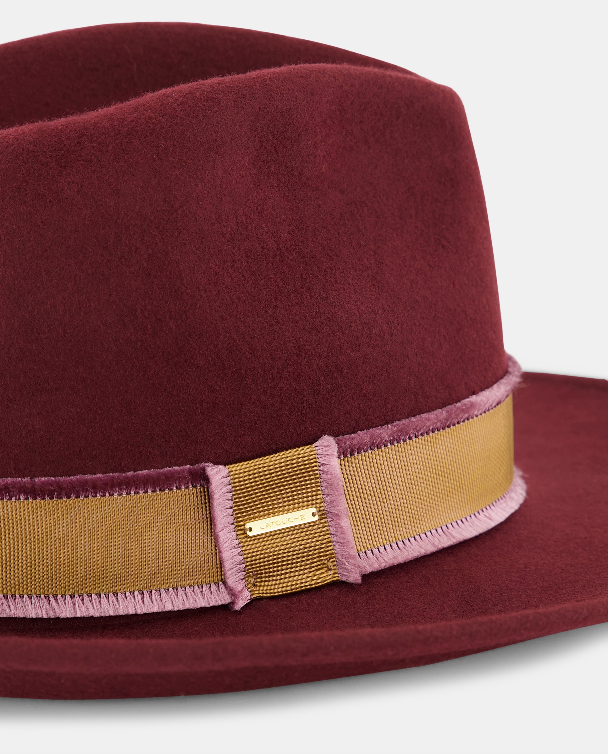 Chapéu Fedora com Fita com Franjas Bordeaux-2