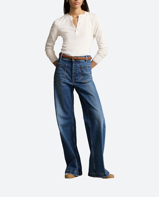 Imagen 0 de Vaqueros de campana de mujer de algodón de tiro alto